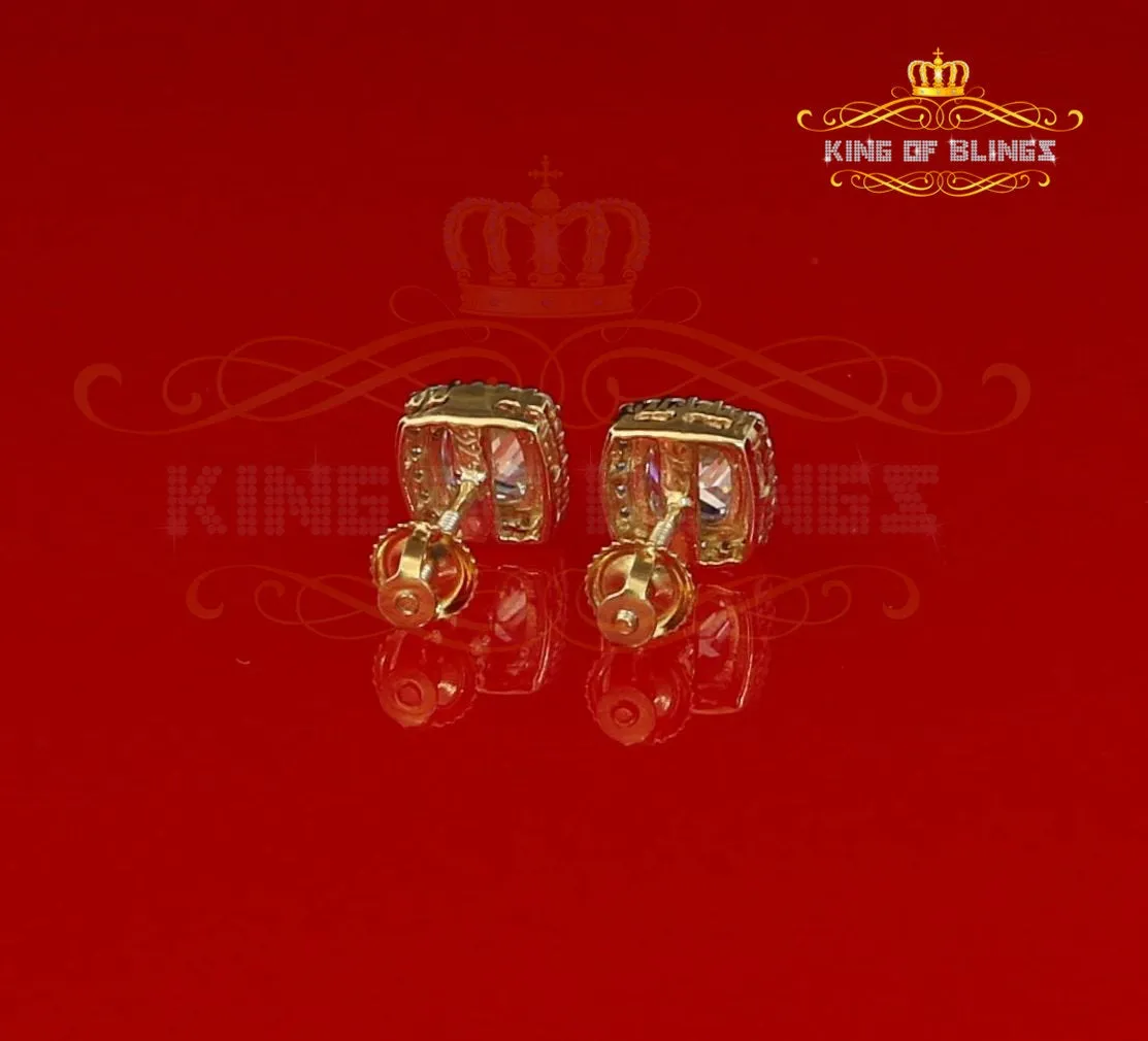 King of Bling's 925 Yellow Silver 2.58ct Cubic Zirconia Women's & Men's Hip Hop Square Earrings