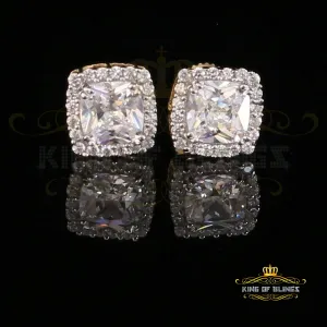 King of Bling's 925 Yellow Silver 2.58ct Cubic Zirconia Women's & Men's Hip Hop Square Earrings