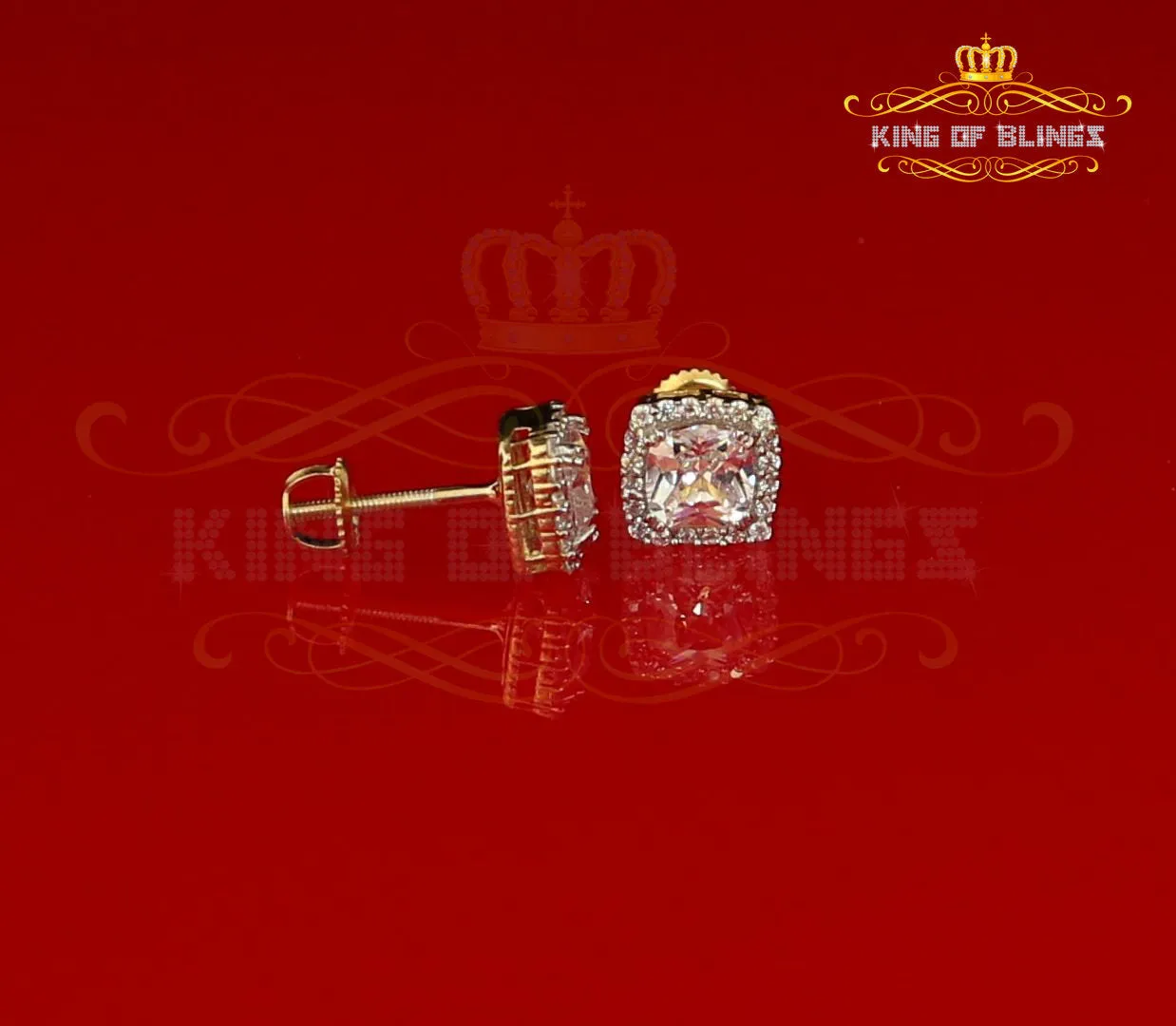 King of Bling's 925 Yellow Silver 2.58ct Cubic Zirconia Women's & Men's Hip Hop Square Earrings