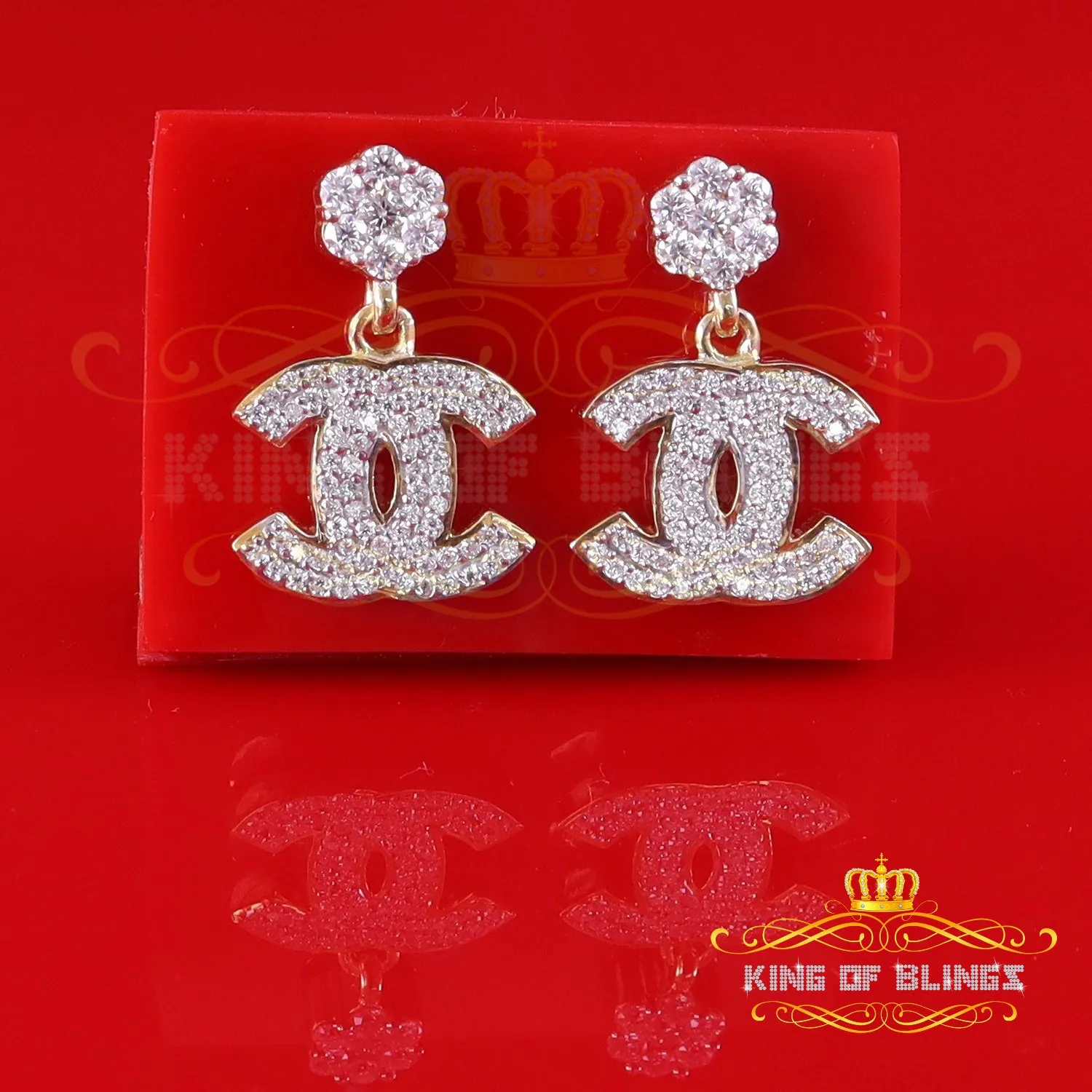 King  of Bling's Men's/Women's 925 Silver Yellow 1.00ct VVS 'D' Moissanite Dangling stud Earrings