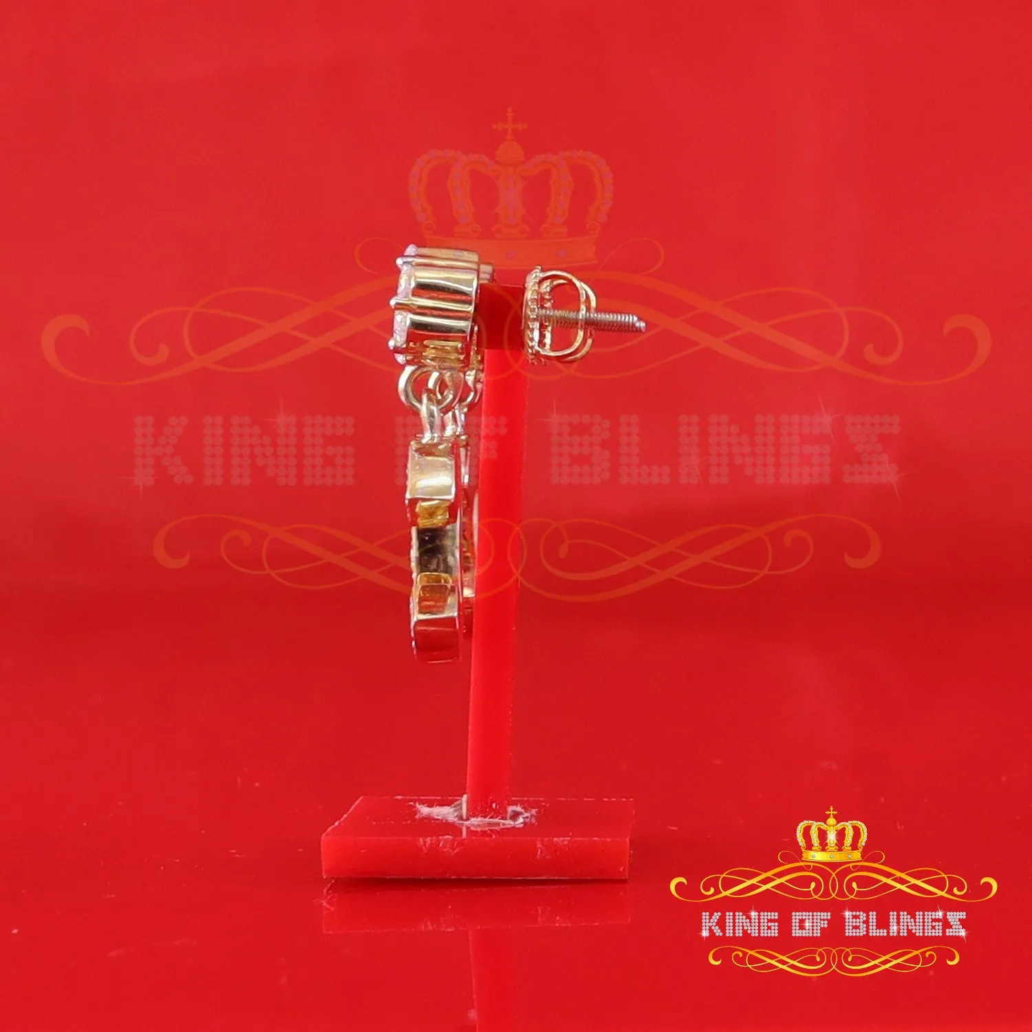 King  of Bling's Men's/Women's 925 Silver Yellow 1.00ct VVS 'D' Moissanite Dangling stud Earrings