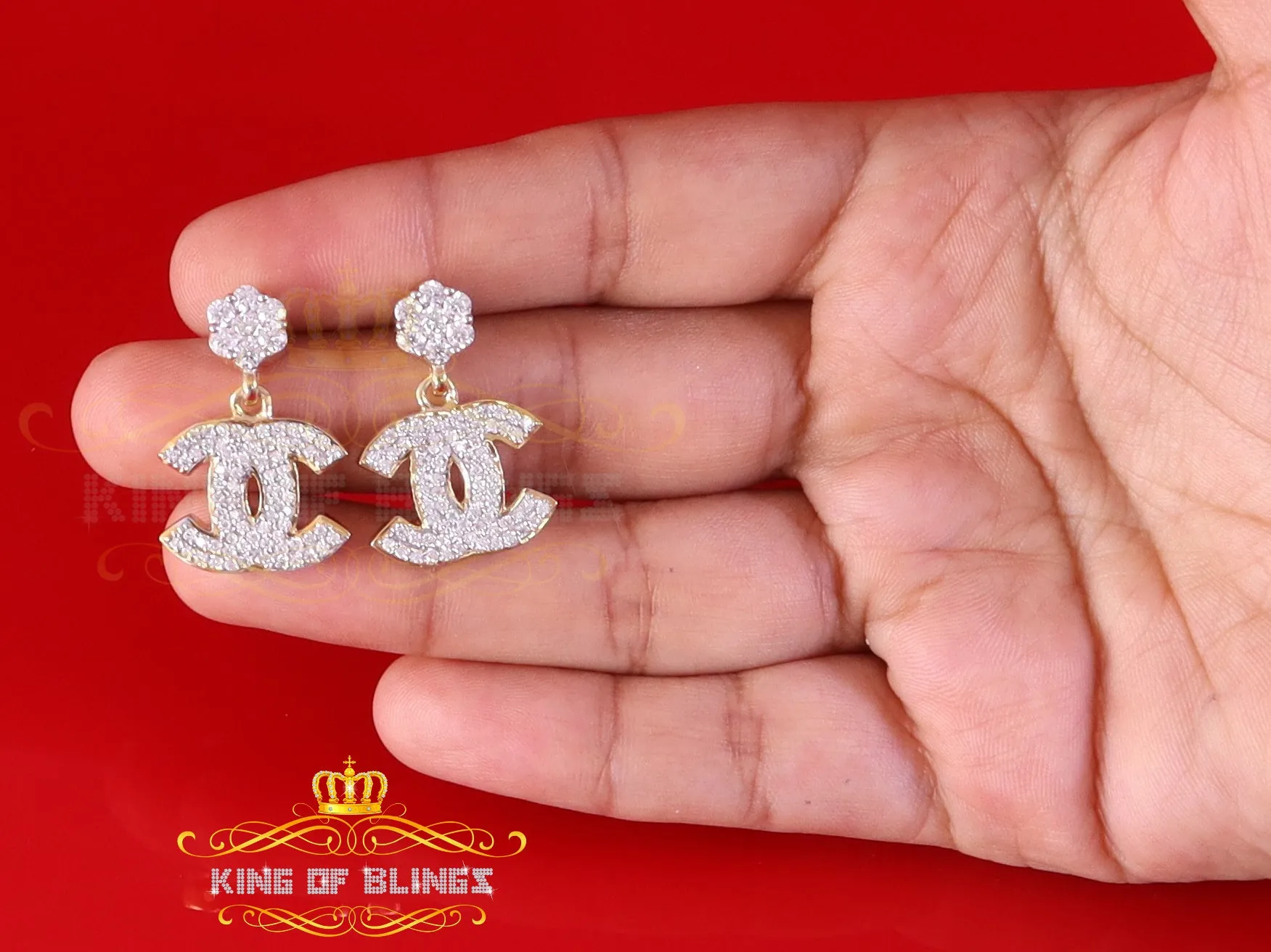 King  of Bling's Men's/Women's 925 Silver Yellow 1.00ct VVS 'D' Moissanite Dangling stud Earrings