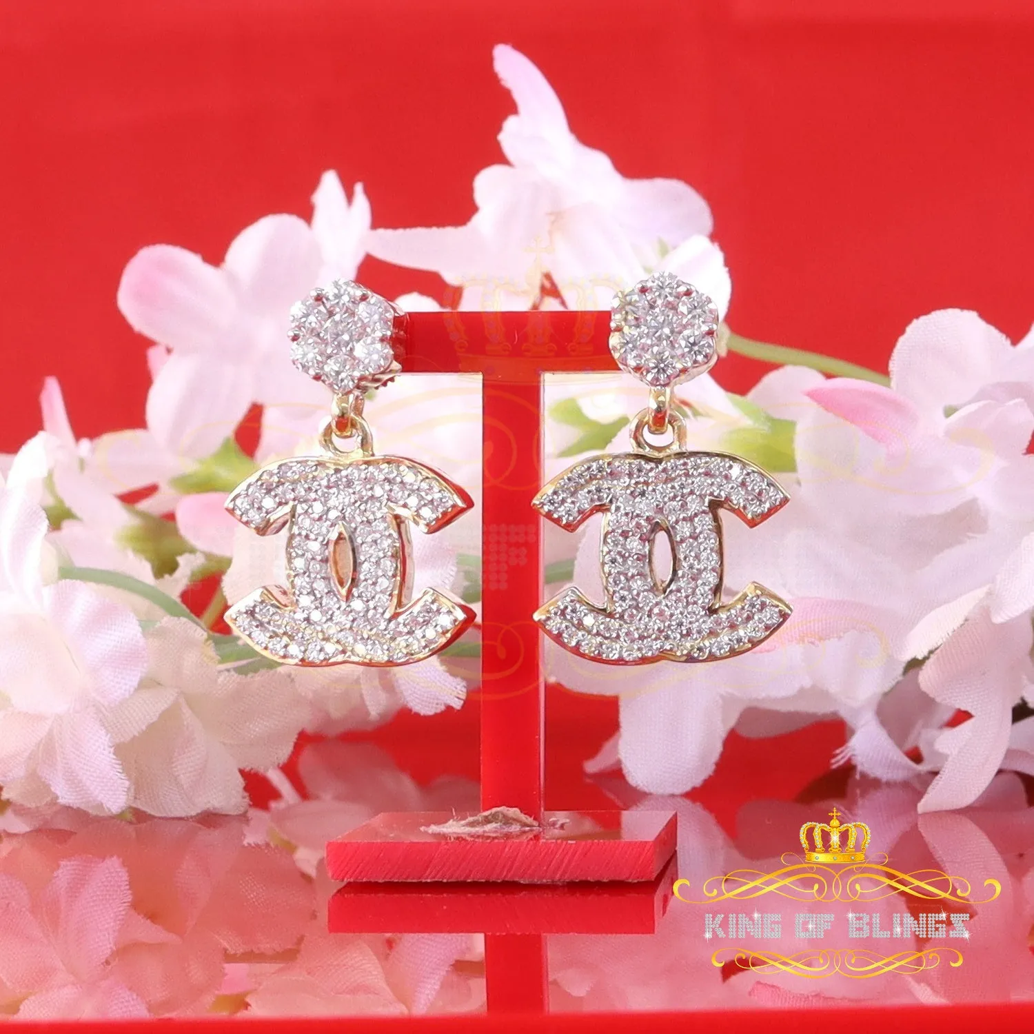 King  of Bling's Men's/Women's 925 Silver Yellow 1.00ct VVS 'D' Moissanite Dangling stud Earrings