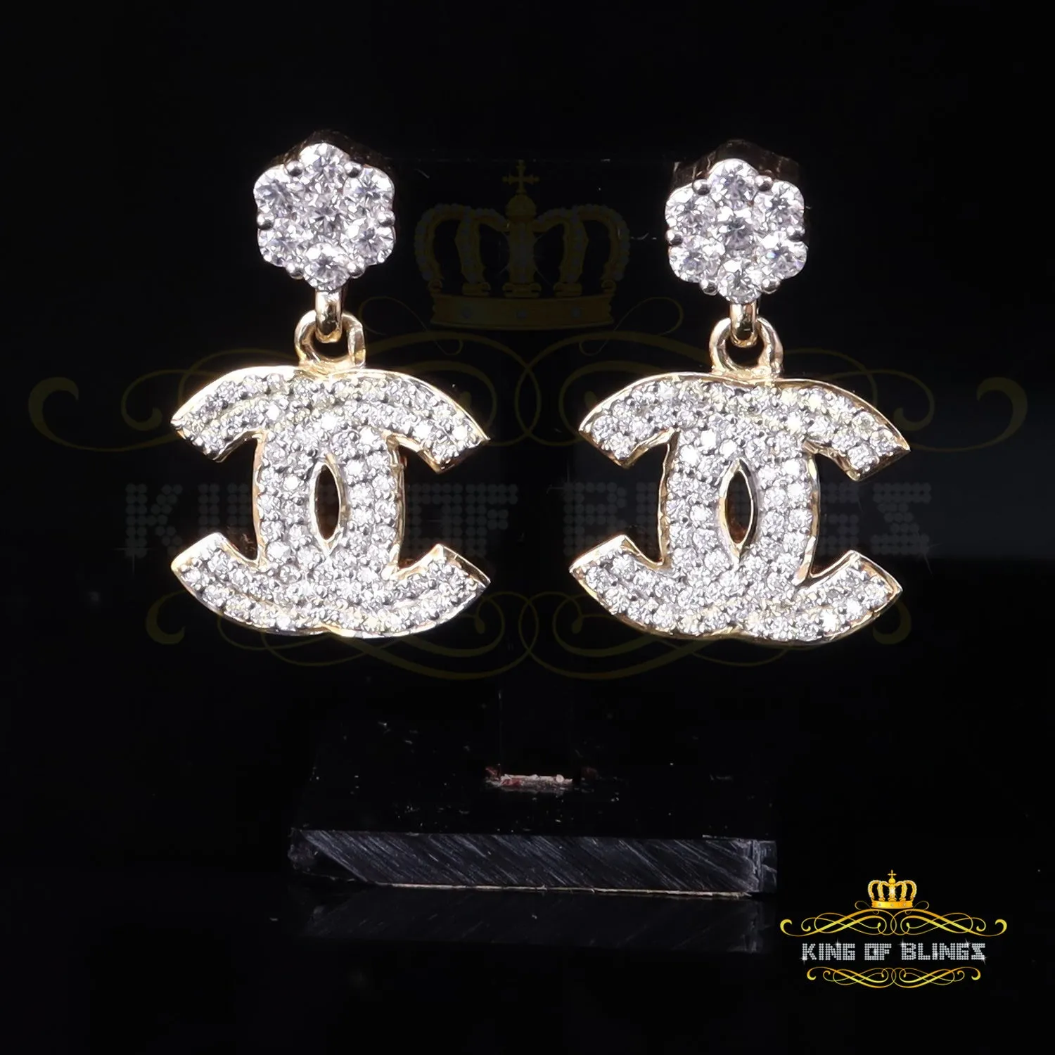 King  of Bling's Men's/Women's 925 Silver Yellow 1.00ct VVS 'D' Moissanite Dangling stud Earrings