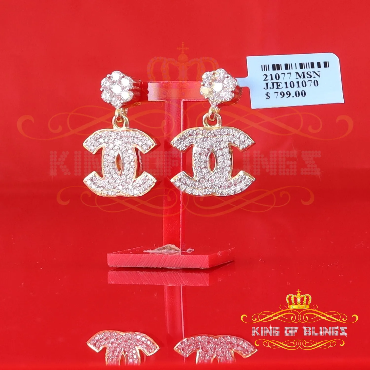 King  of Bling's Men's/Women's 925 Silver Yellow 1.00ct VVS 'D' Moissanite Dangling stud Earrings