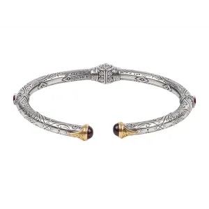 Konstantino Delos Silver and 18K Gold Rhodolite Garnet Hinged Bracelet