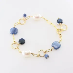 Kyanite and Rice Pearl Mixed Gemstone Bracelet