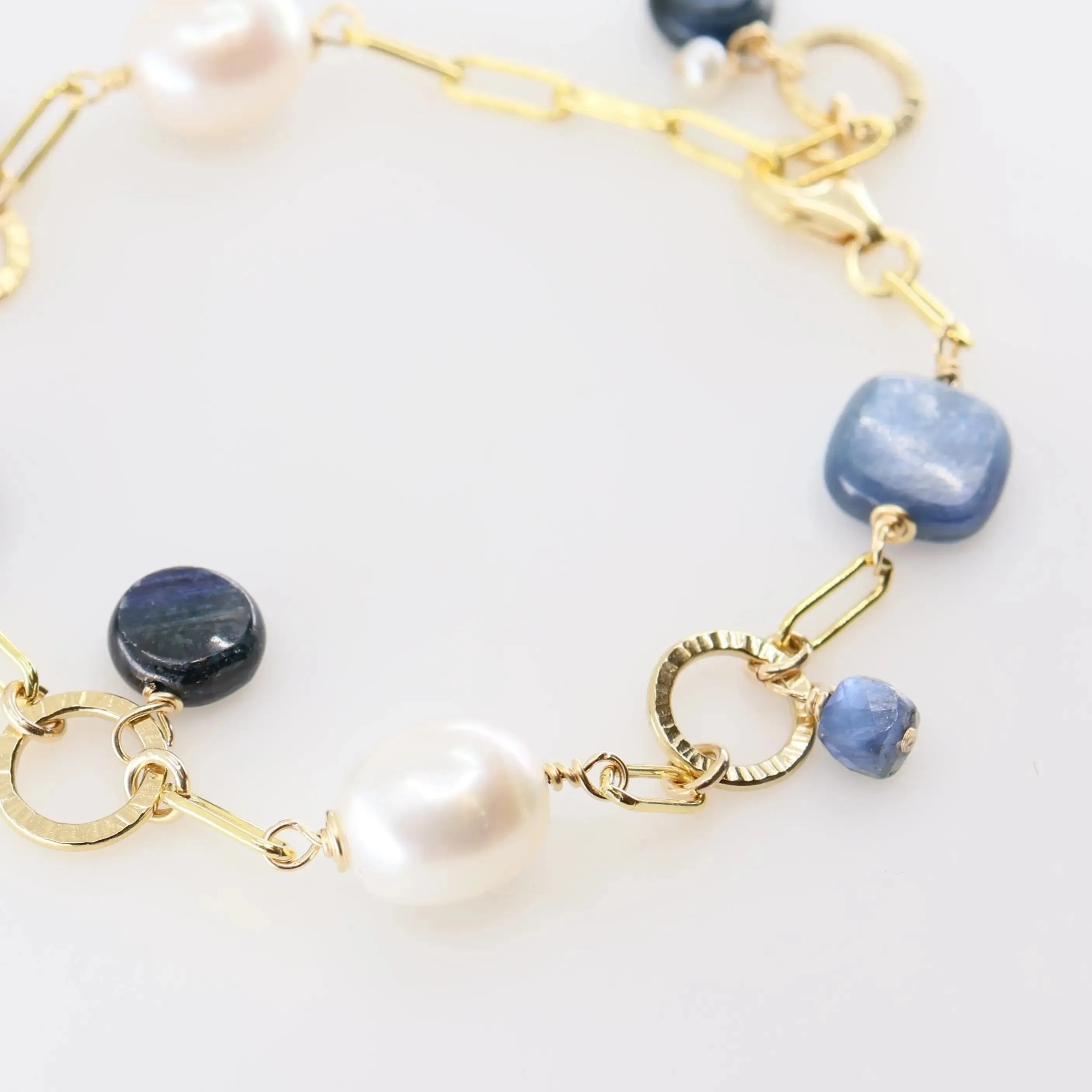 Kyanite and Rice Pearl Mixed Gemstone Bracelet