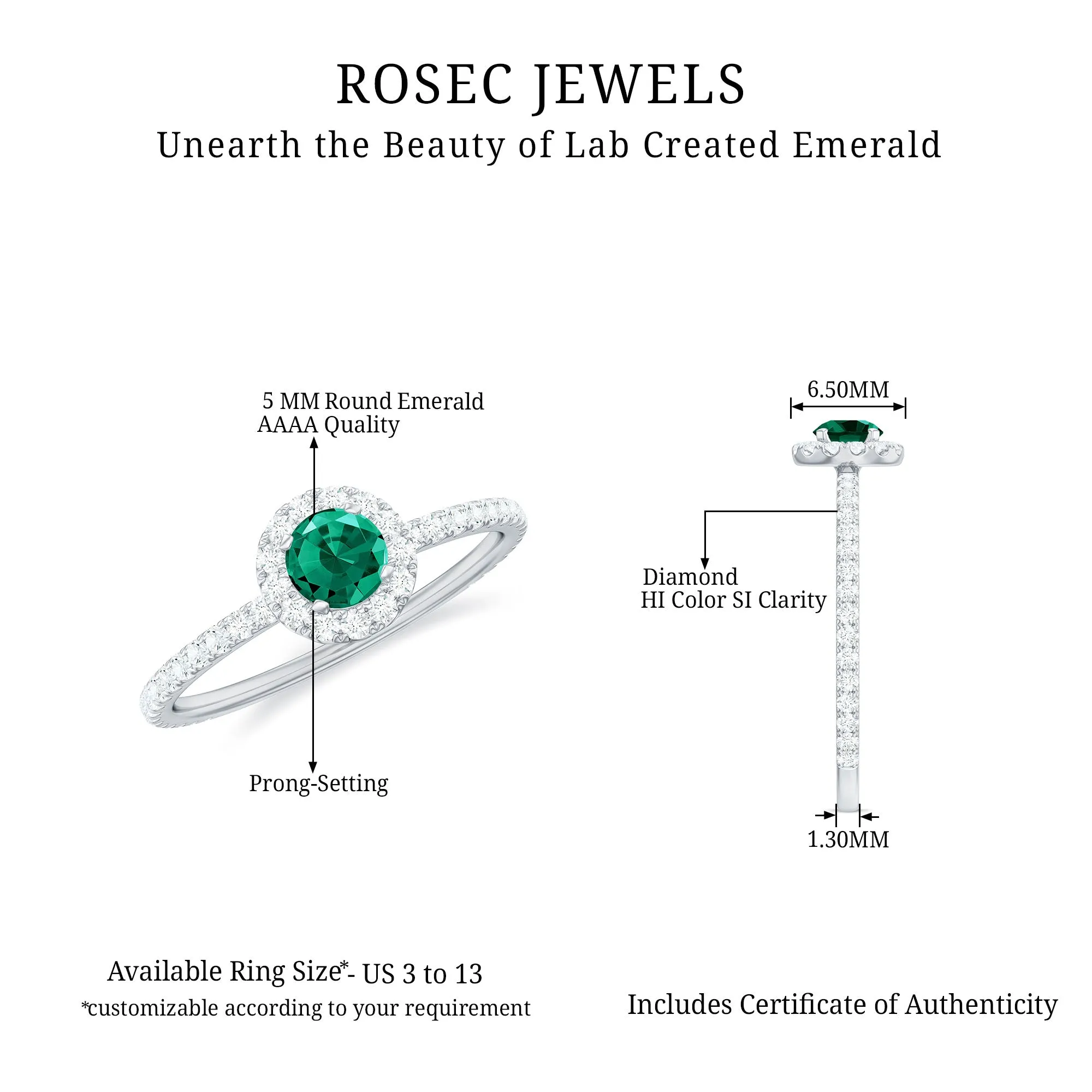 Lab Grown Emerald Minimal Halo Engagement Ring with Diamond