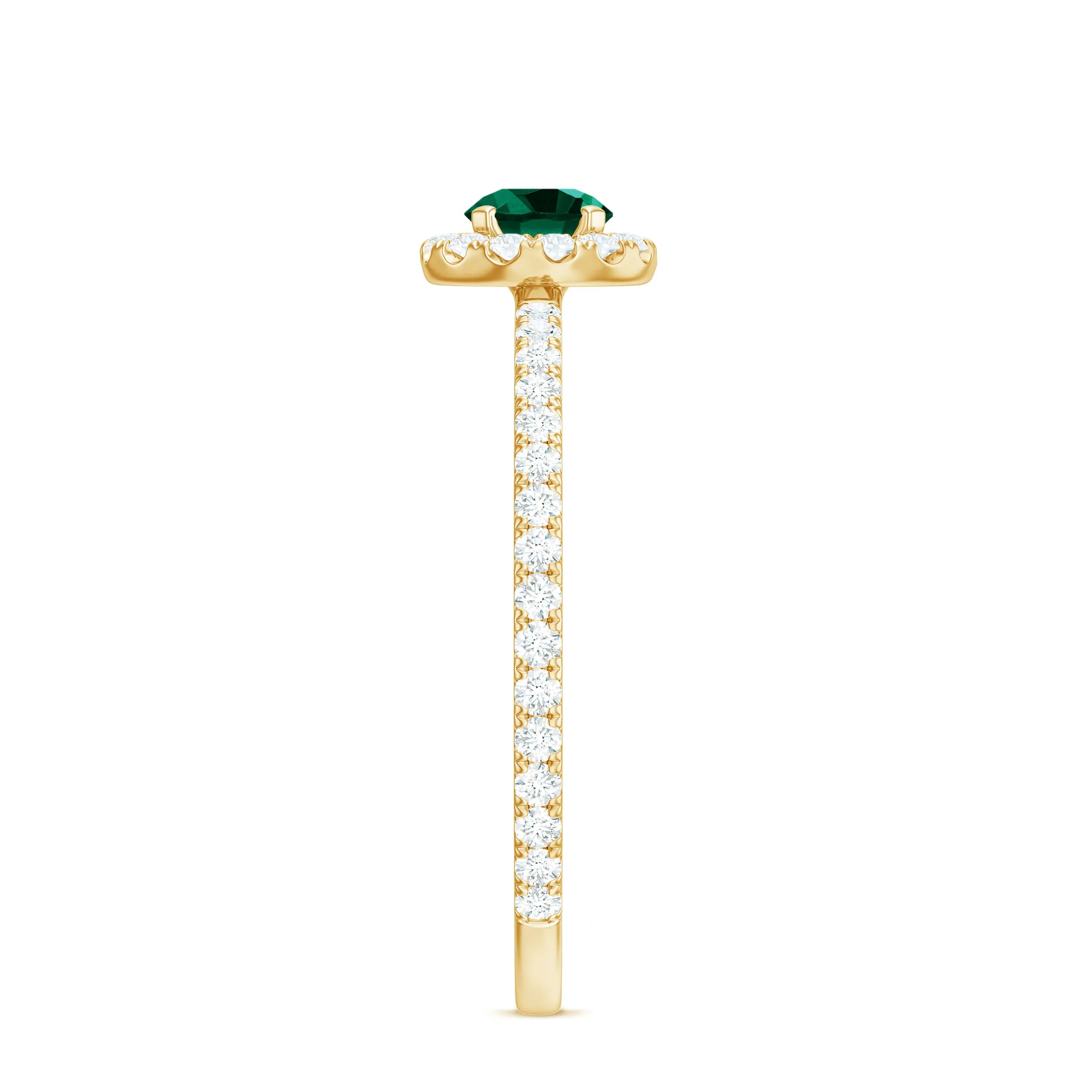 Lab Grown Emerald Minimal Halo Engagement Ring with Diamond