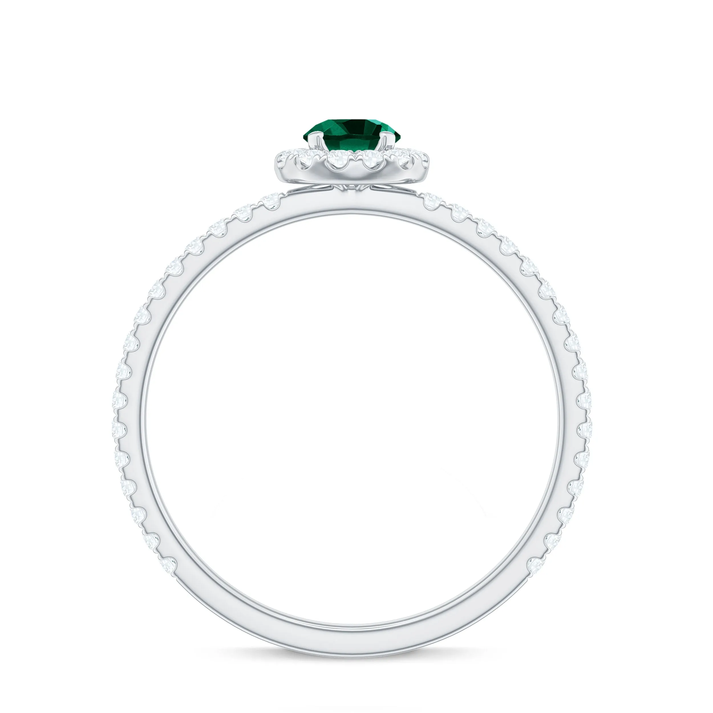 Lab Grown Emerald Minimal Halo Engagement Ring with Diamond