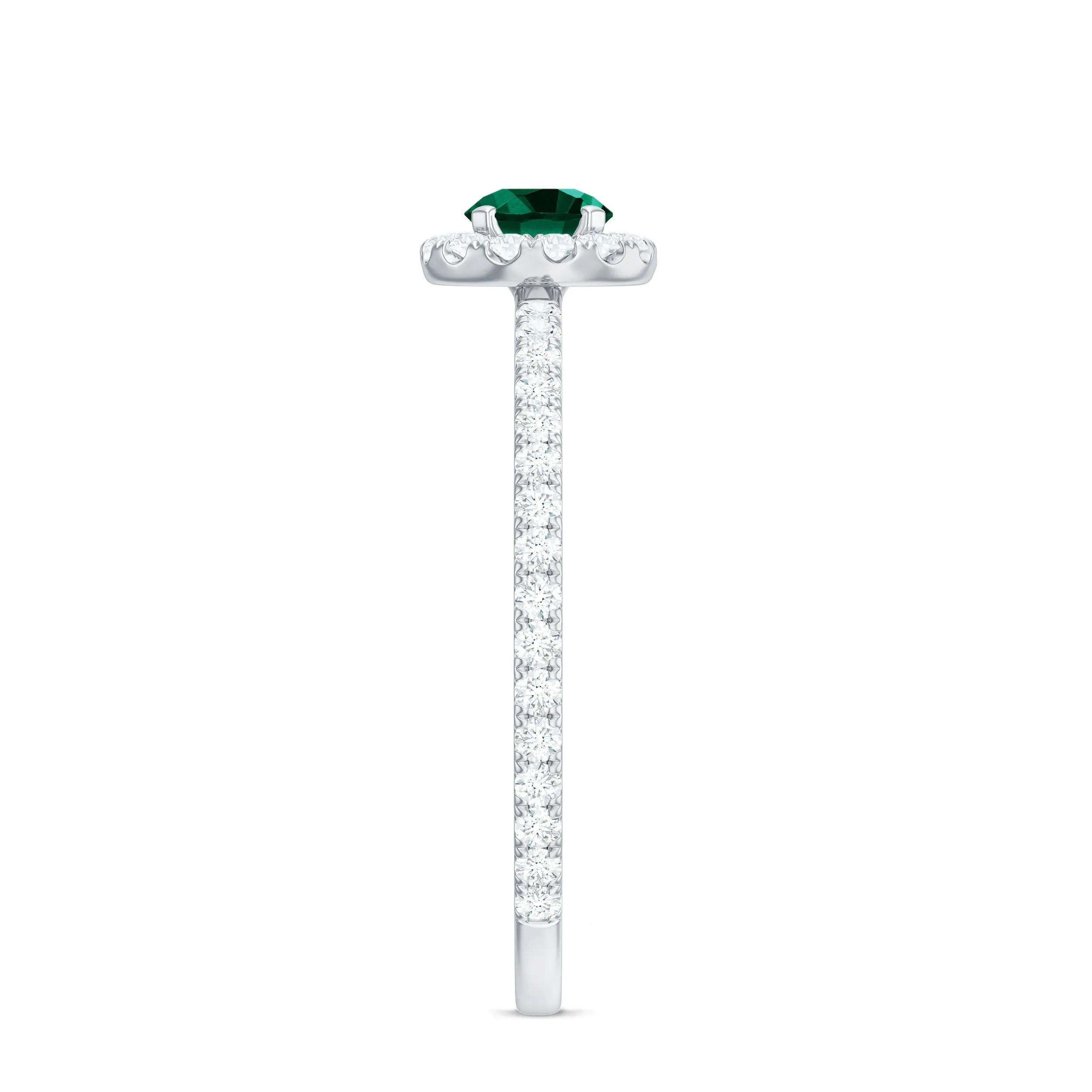Lab Grown Emerald Minimal Halo Engagement Ring with Diamond