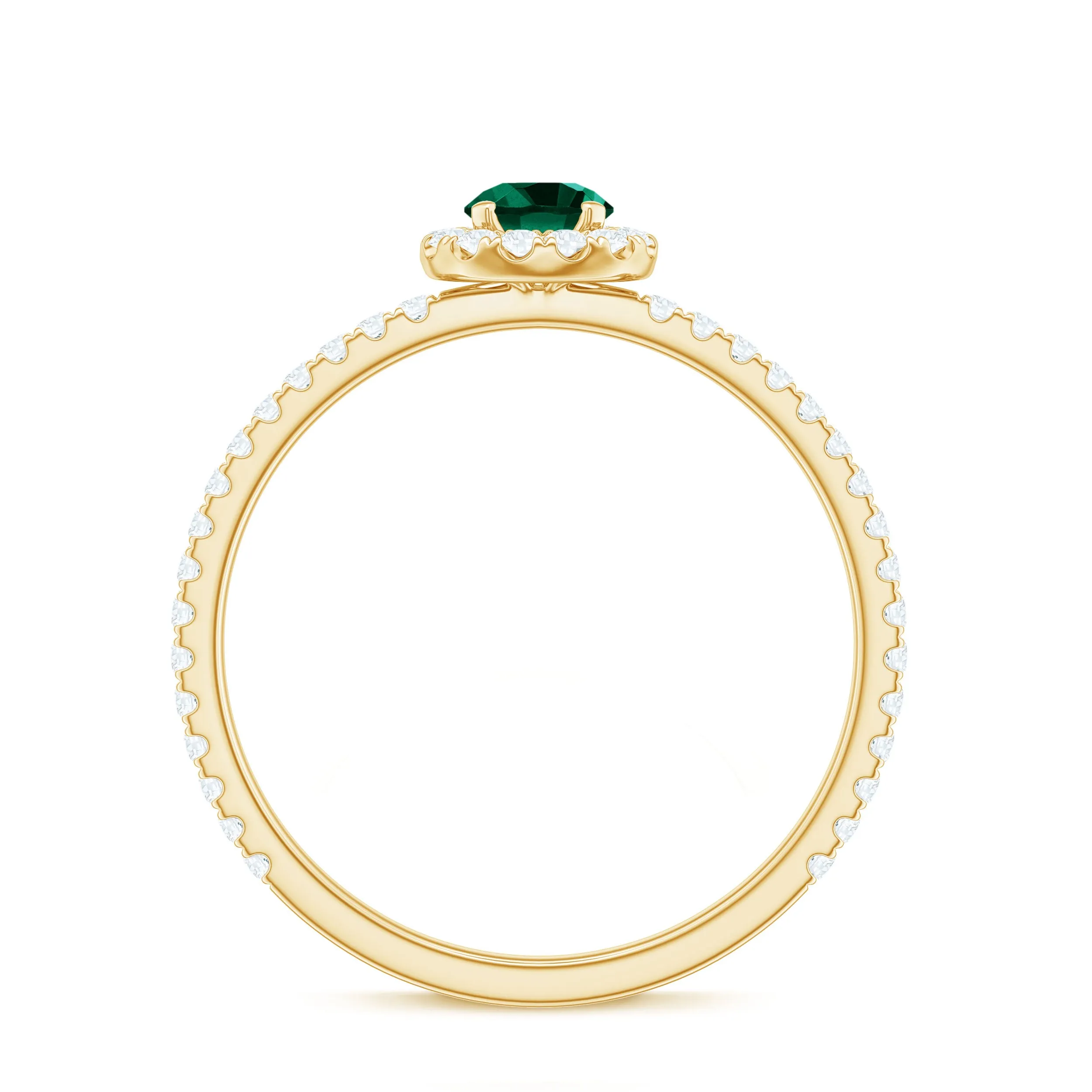 Lab Grown Emerald Minimal Halo Engagement Ring with Diamond