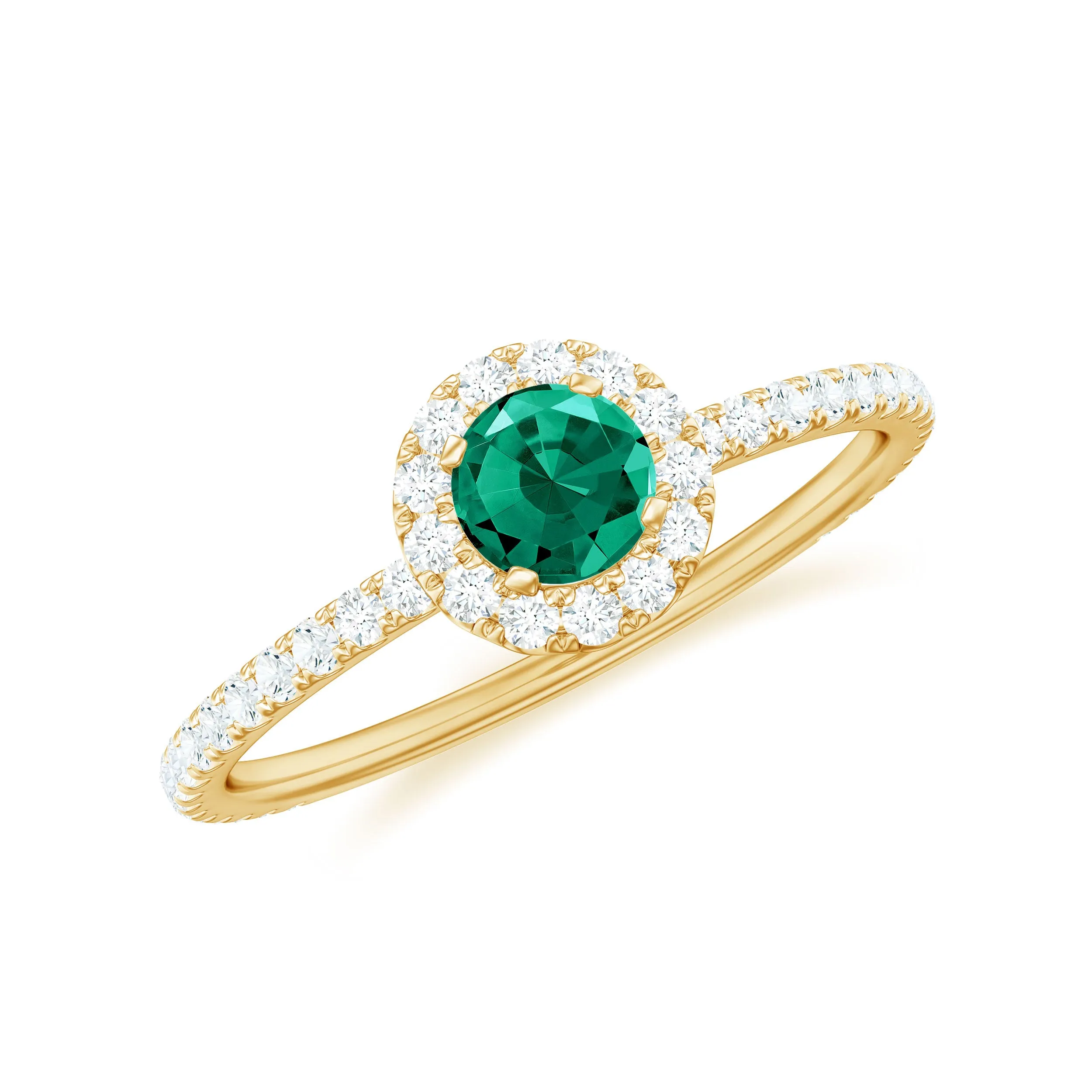 Lab Grown Emerald Minimal Halo Engagement Ring with Diamond