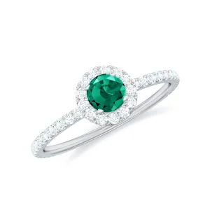Lab Grown Emerald Minimal Halo Engagement Ring with Diamond