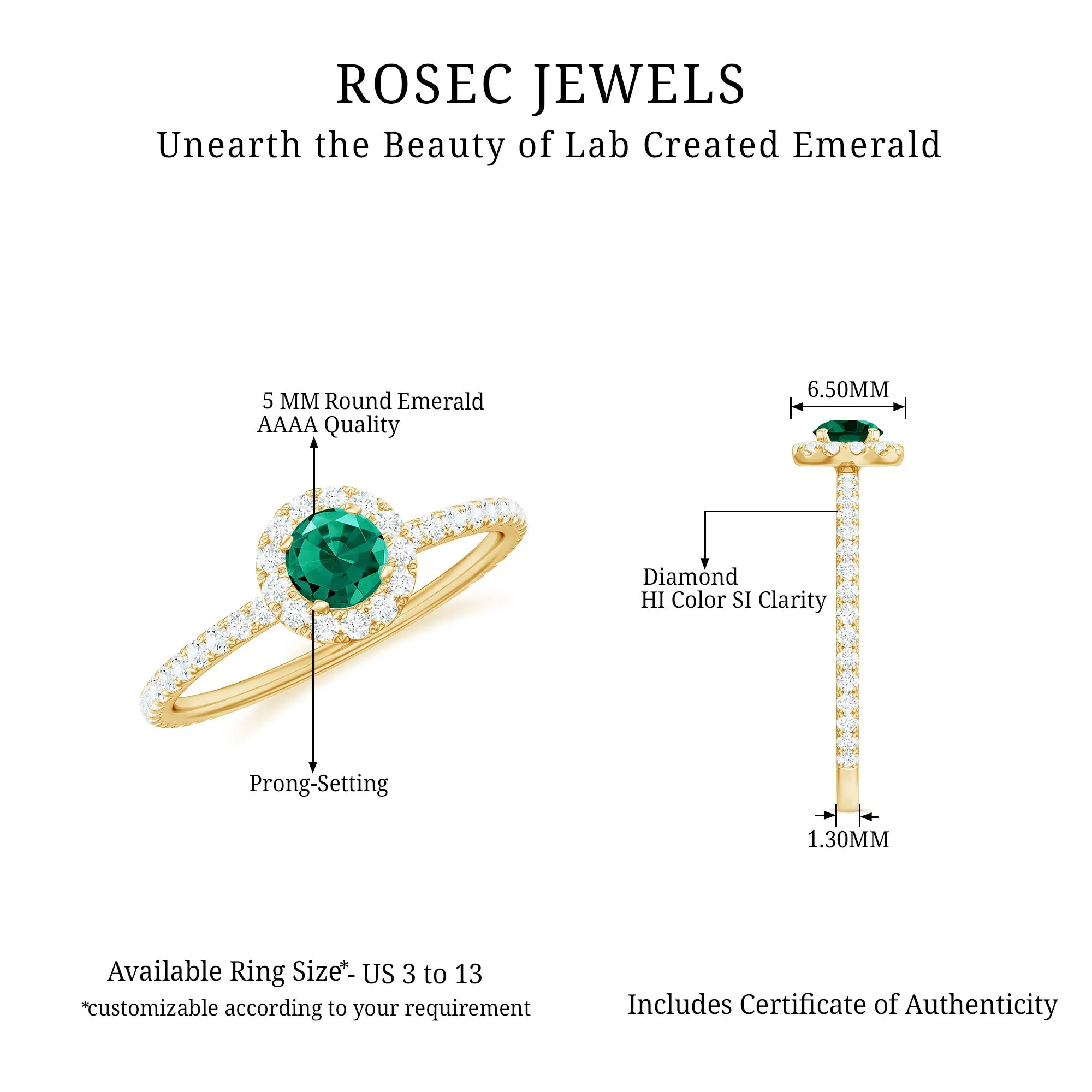 Lab Grown Emerald Minimal Halo Engagement Ring with Diamond