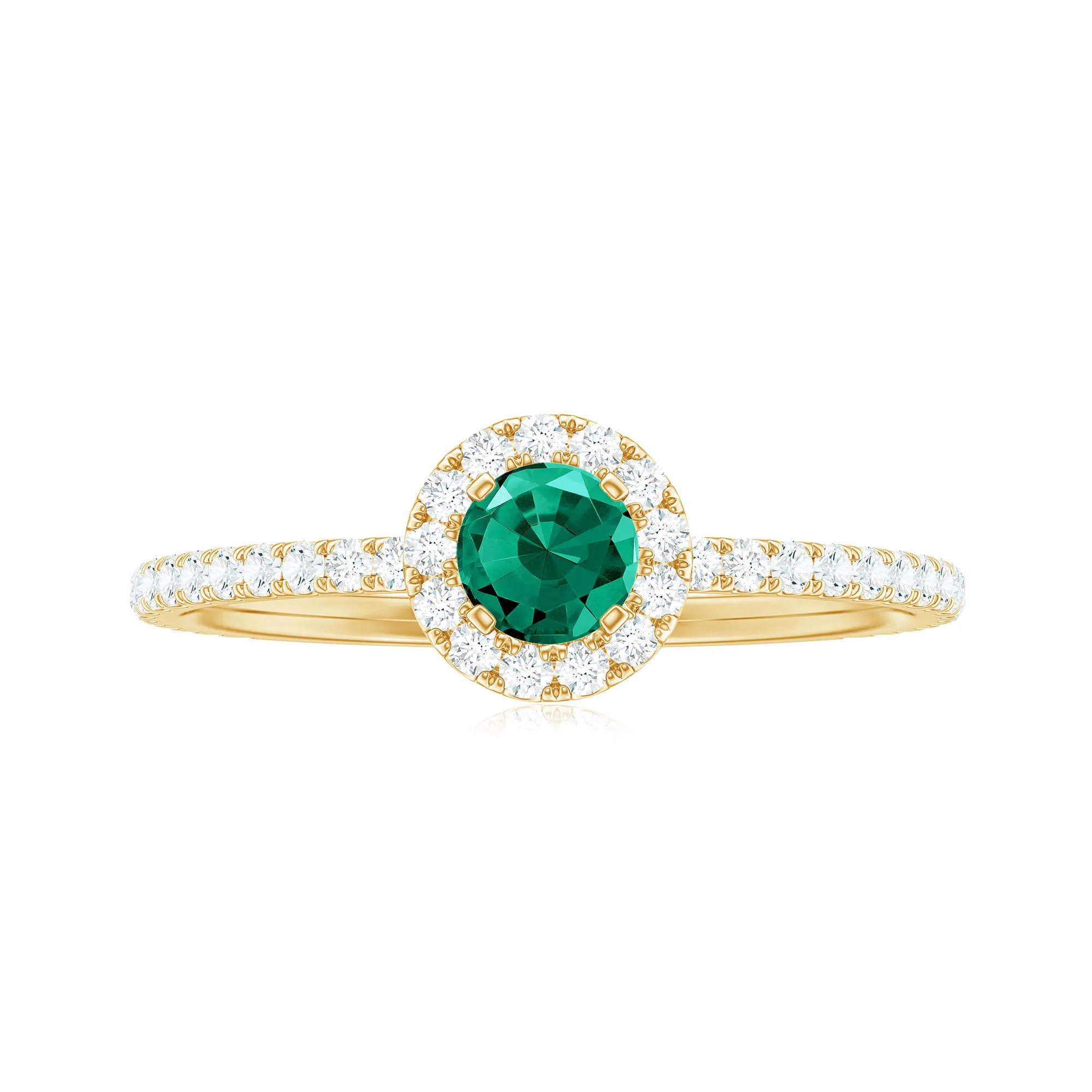 Lab Grown Emerald Minimal Halo Engagement Ring with Diamond