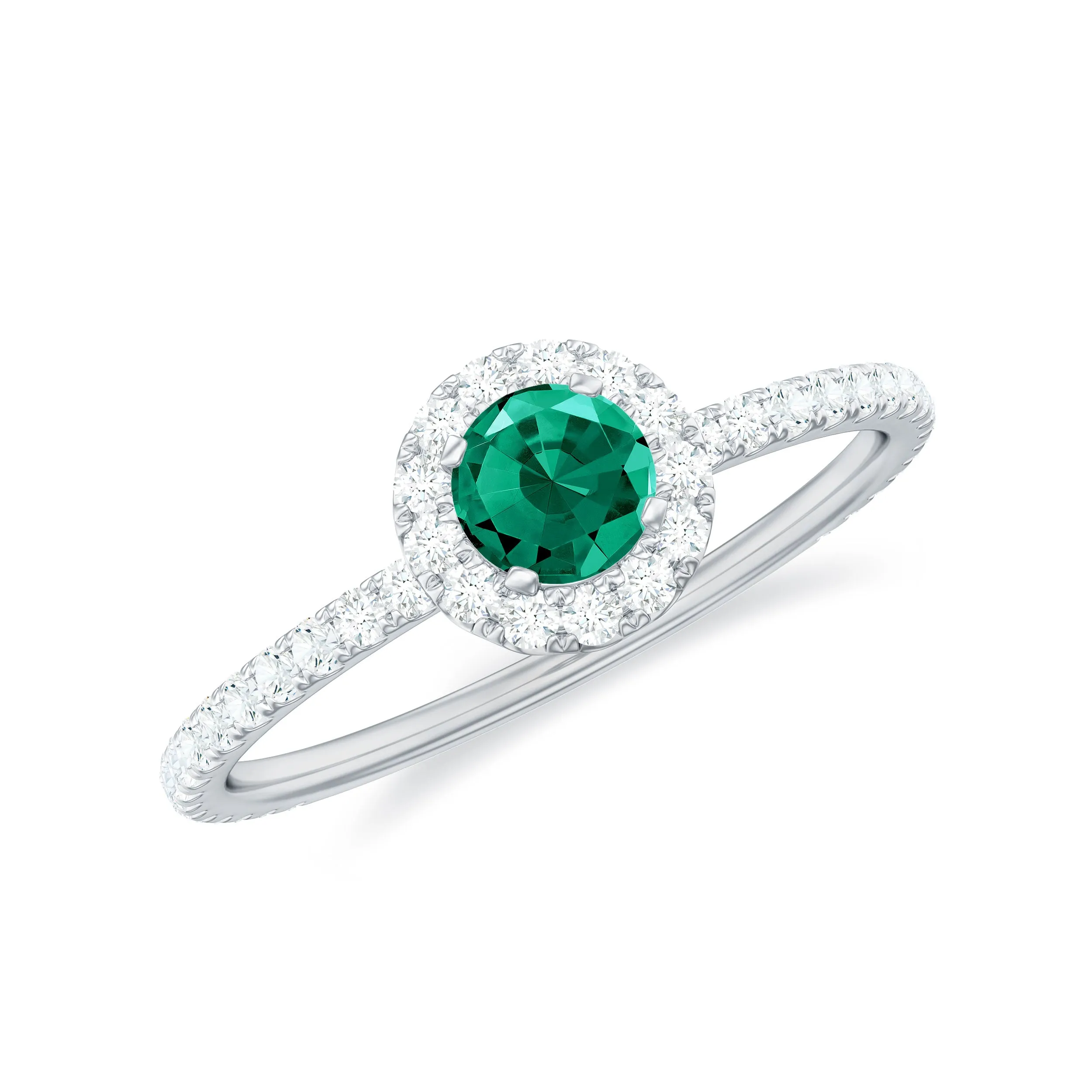 Lab Grown Emerald Minimal Halo Engagement Ring with Diamond