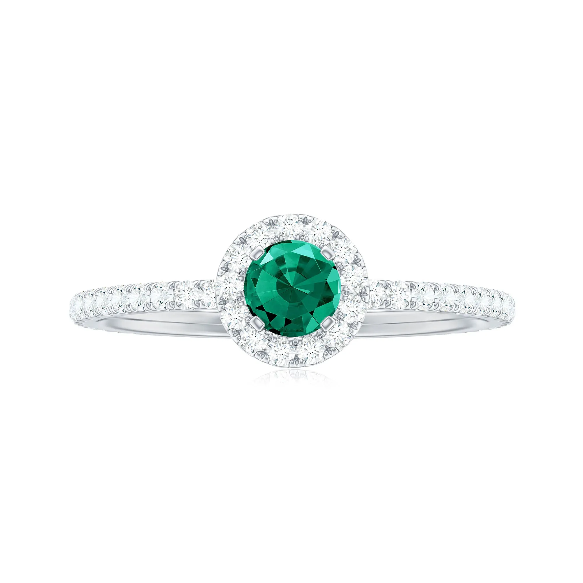 Lab Grown Emerald Minimal Halo Engagement Ring with Diamond