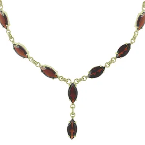 Ladies Garnet Marquise Necklace, 9ct Yellow Gold With Real Garnet