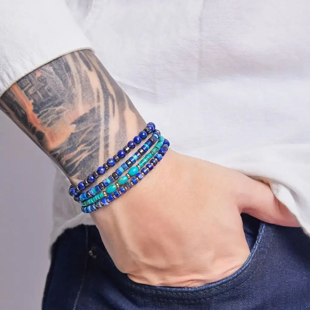 Lapis & Turquoise Stretch Bracelet - Natural Gemstones