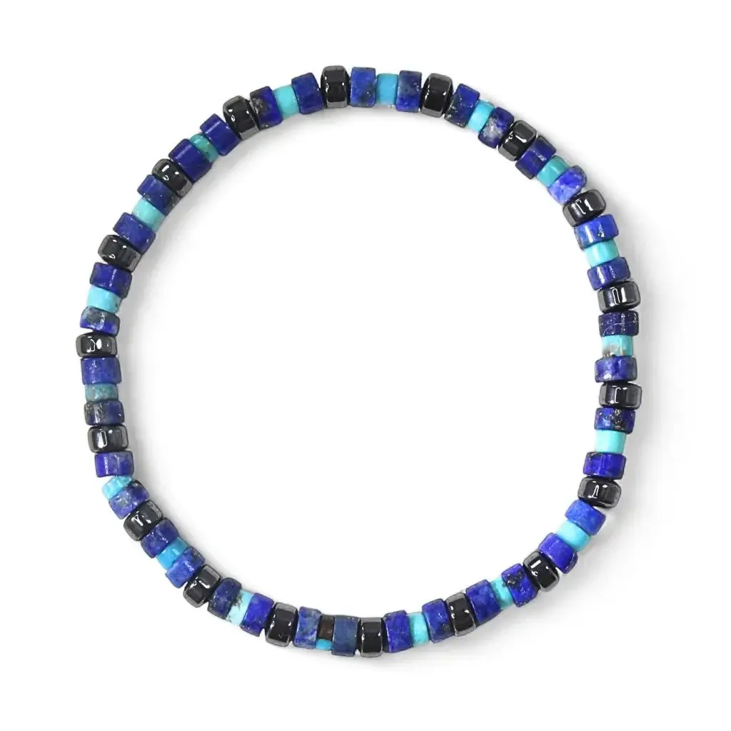 Lapis & Turquoise Stretch Bracelet - Natural Gemstones