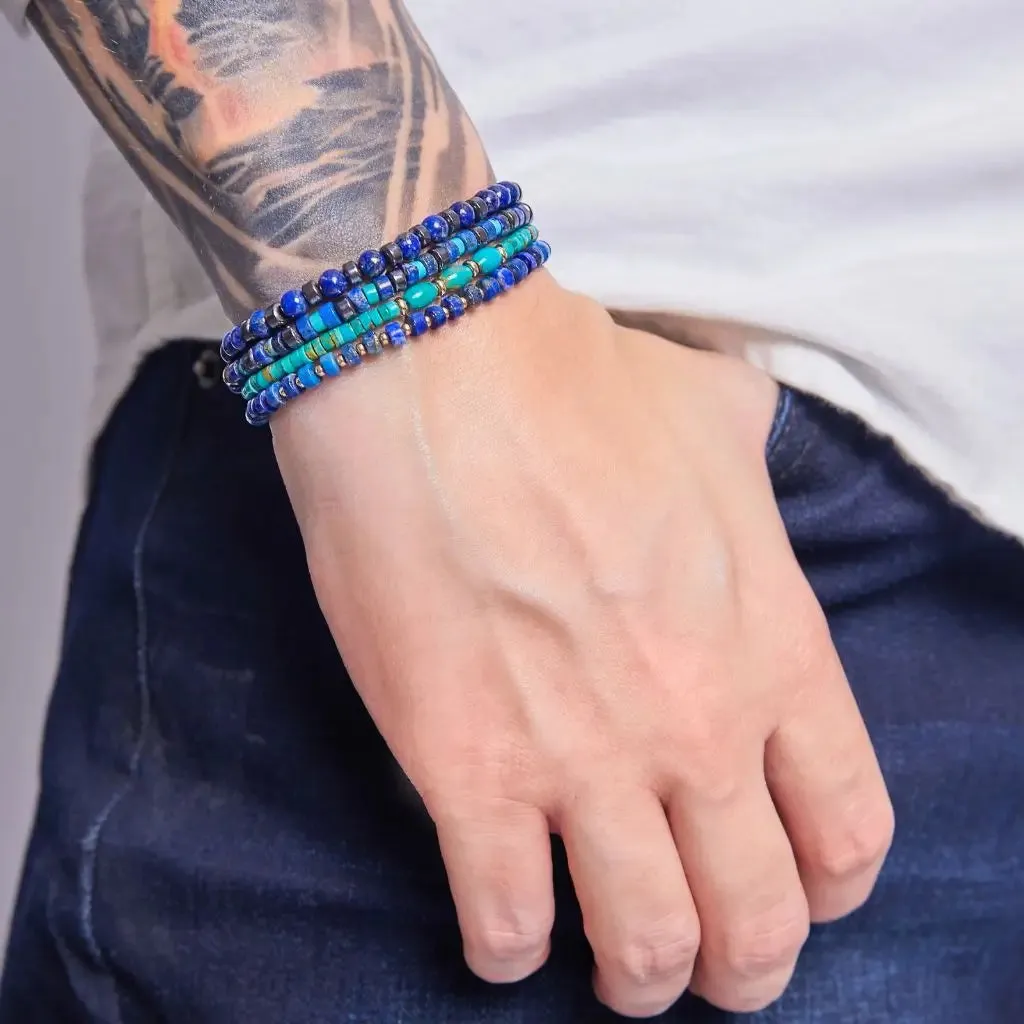 Lapis & Turquoise Stretch Bracelet - Natural Gemstones