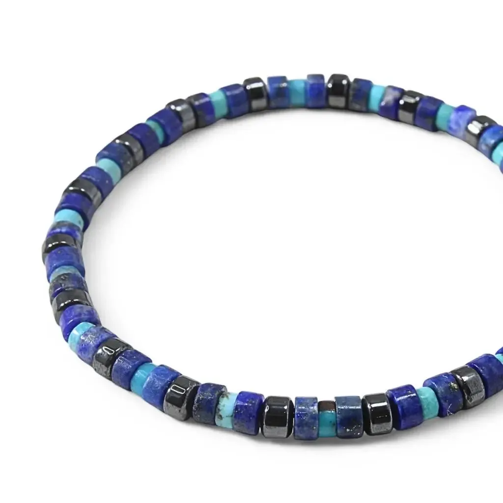 Lapis & Turquoise Stretch Bracelet - Natural Gemstones
