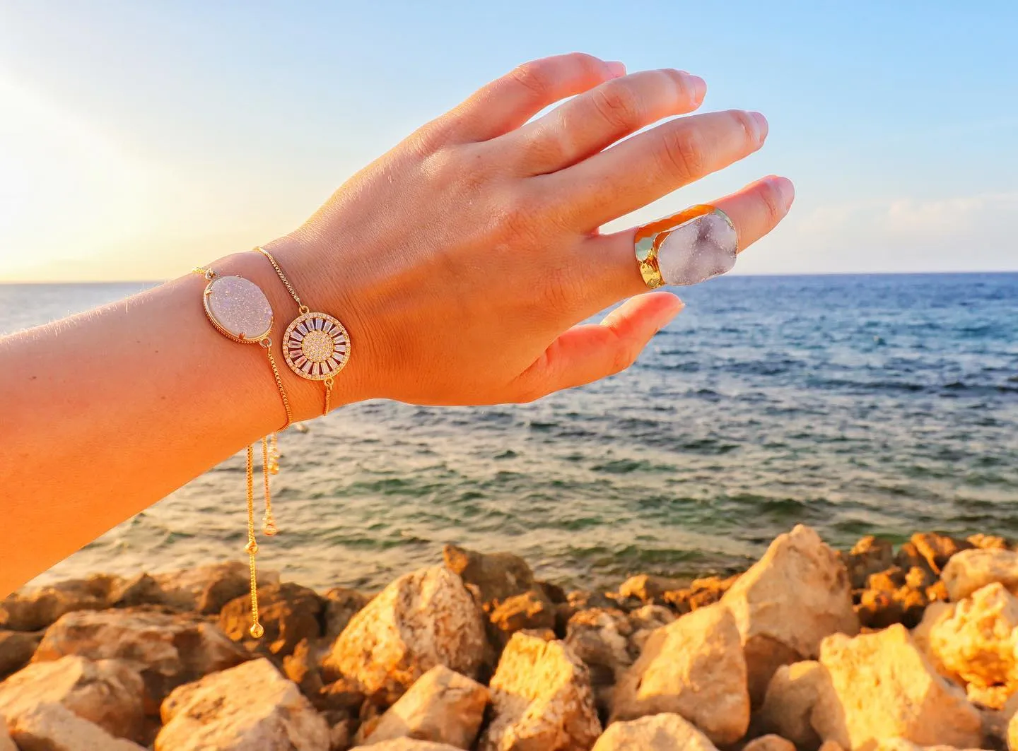 Large Harper Crystal Adjustable Bracelet in Gold