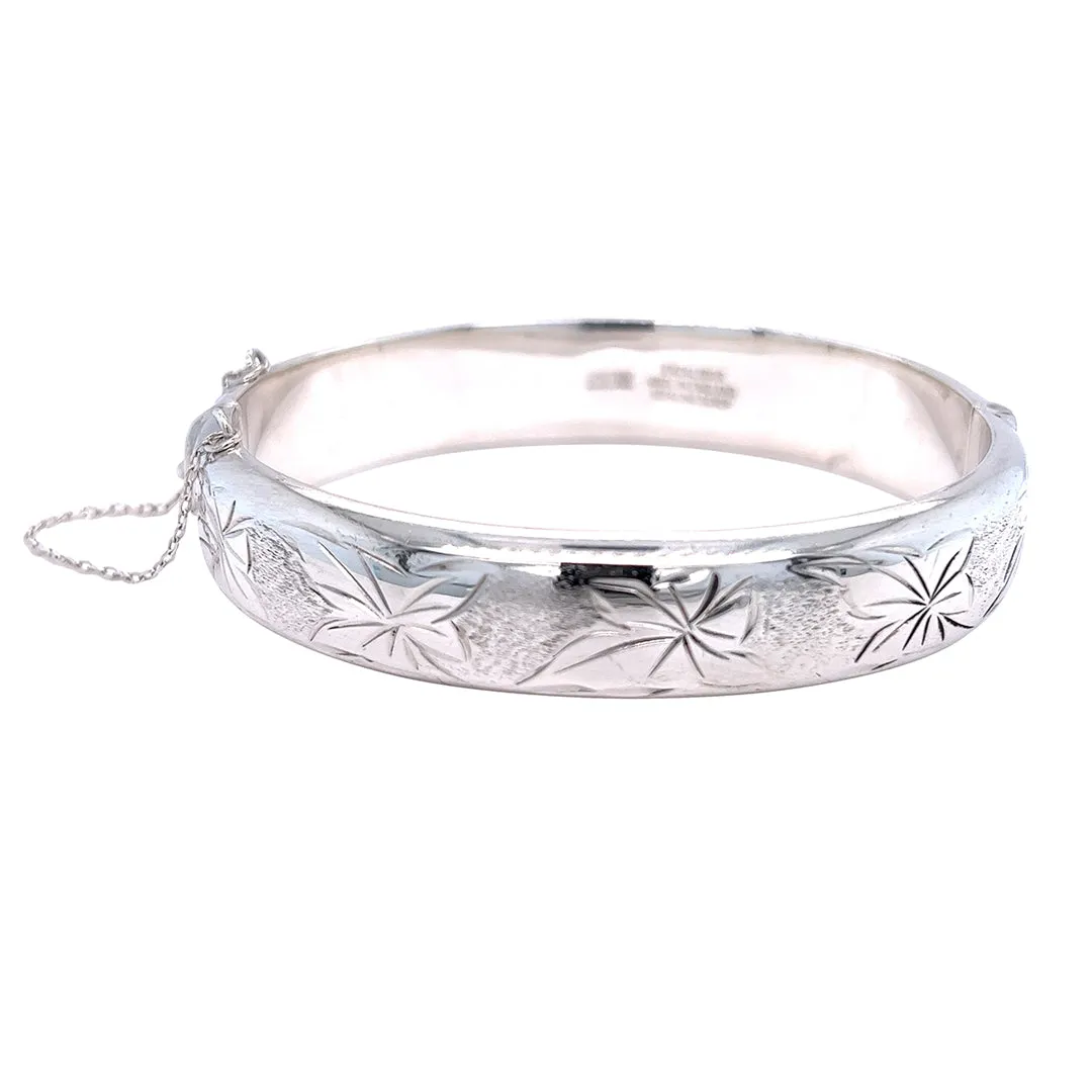 Leaf Pattern Silver Bangle