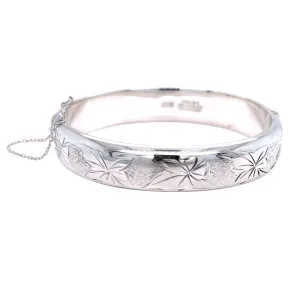 Leaf Pattern Silver Bangle