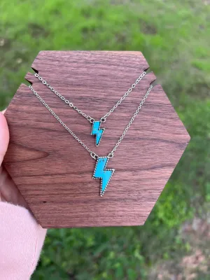Lightning Bolt Faux Turquoise Necklace