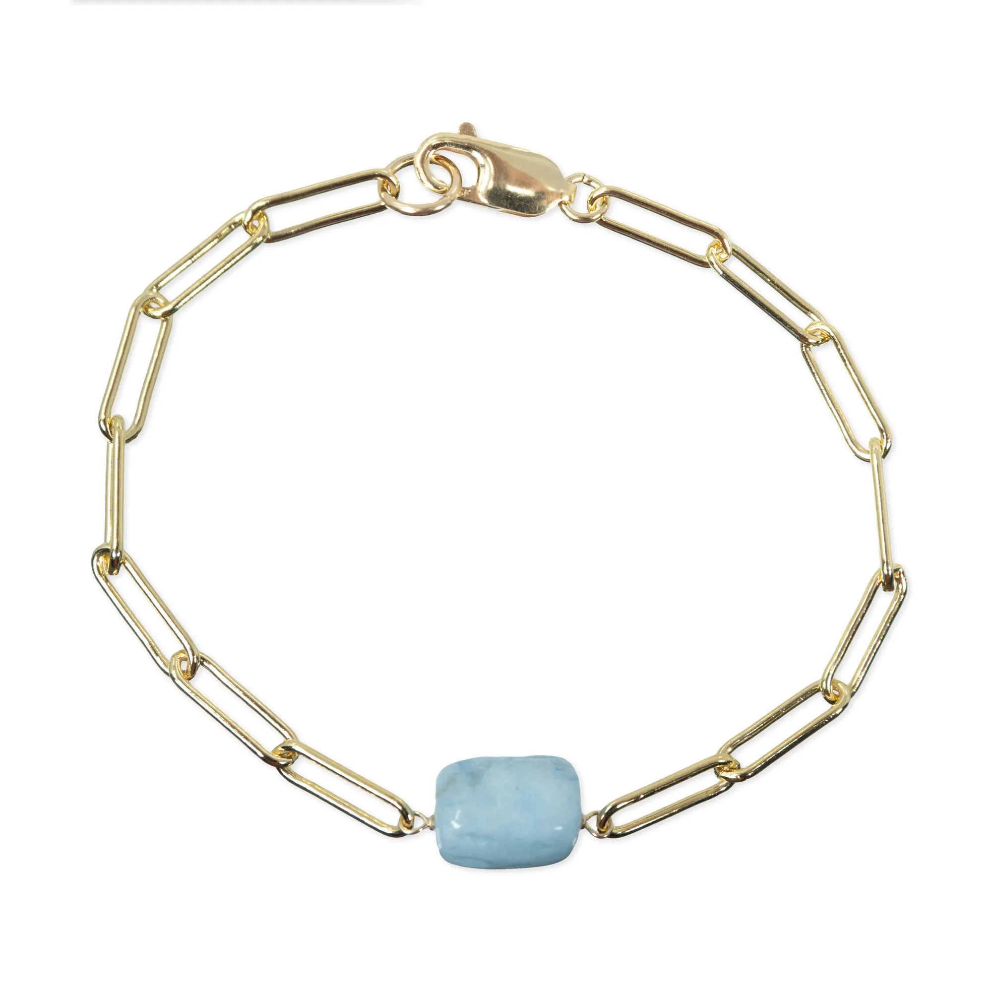 March Paperclip Chain Bracelet with Aquamarine Nugget