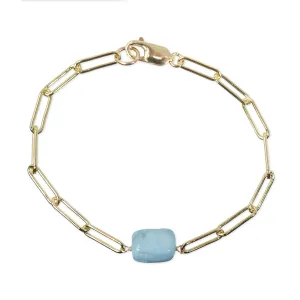 March Paperclip Chain Bracelet with Aquamarine Nugget