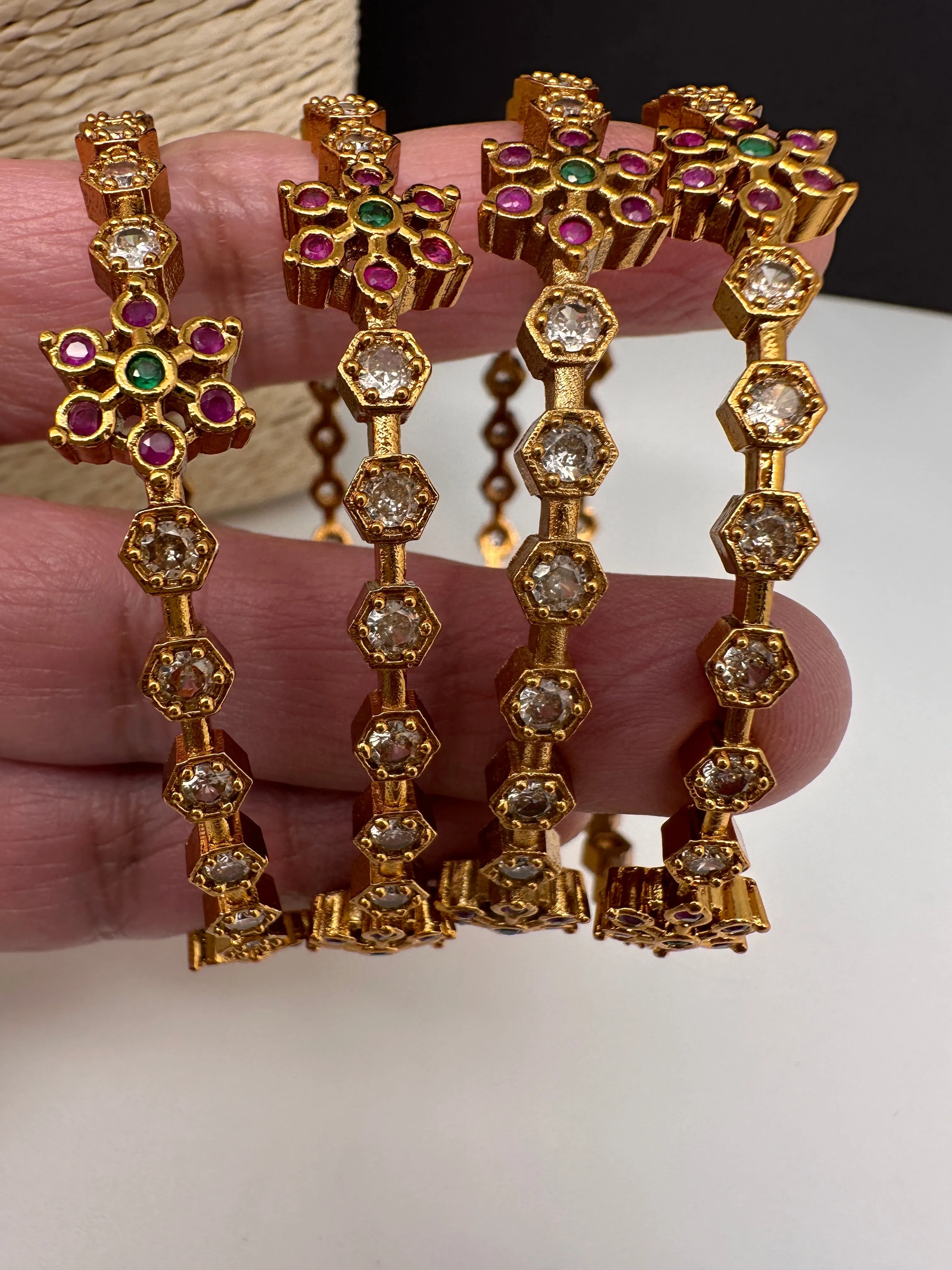 Matte CZ Floral Bangles