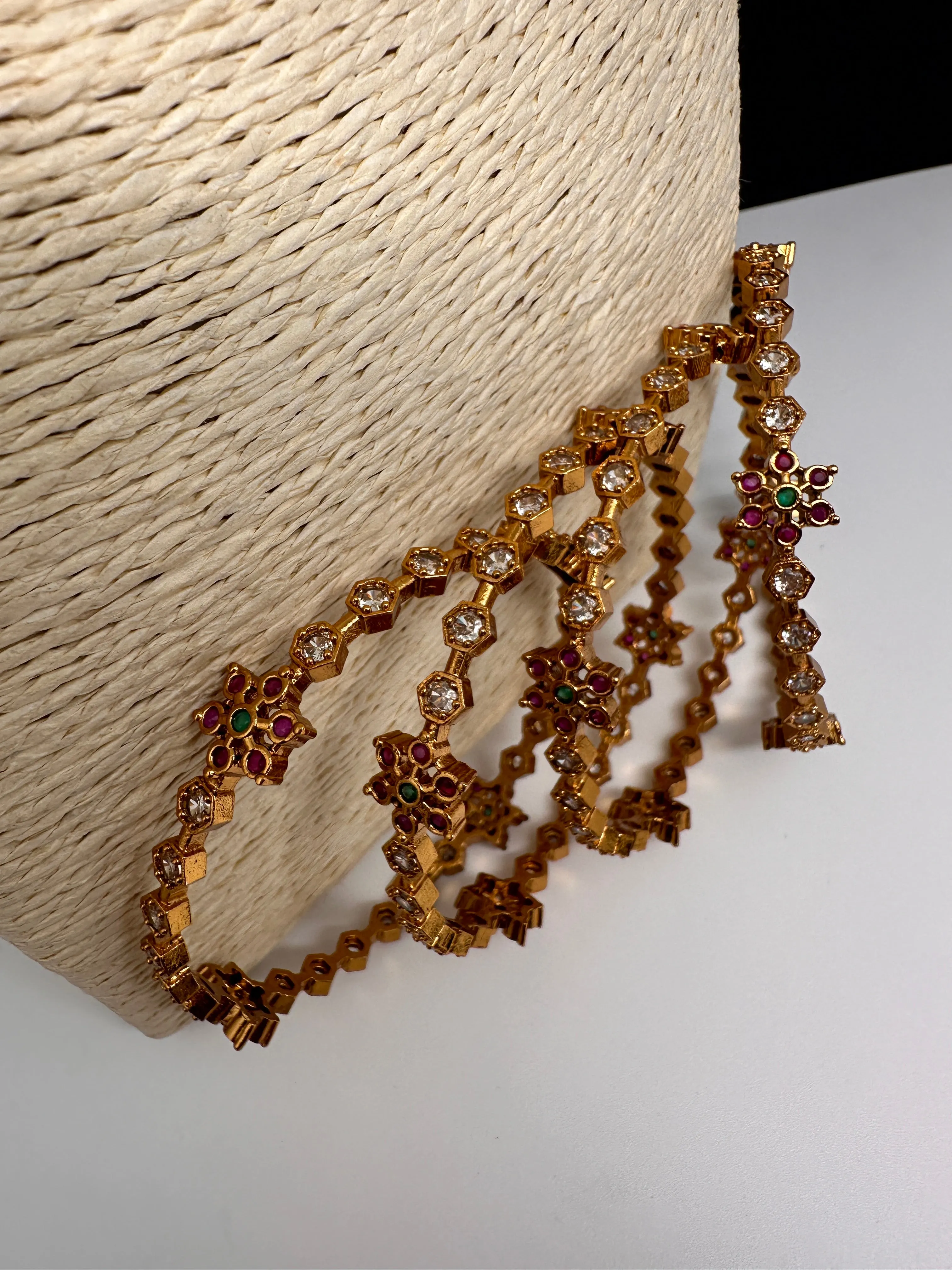 Matte CZ Floral Bangles