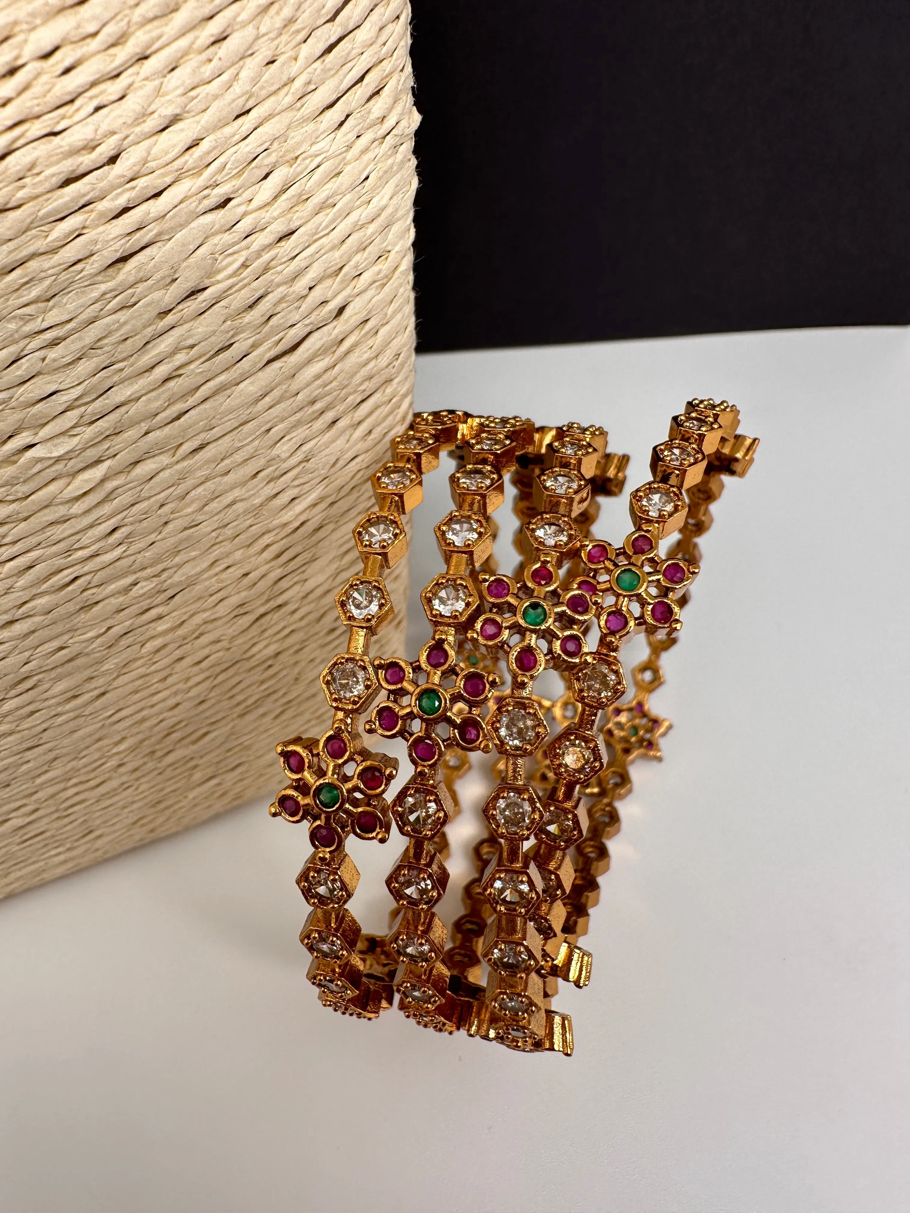 Matte CZ Floral Bangles
