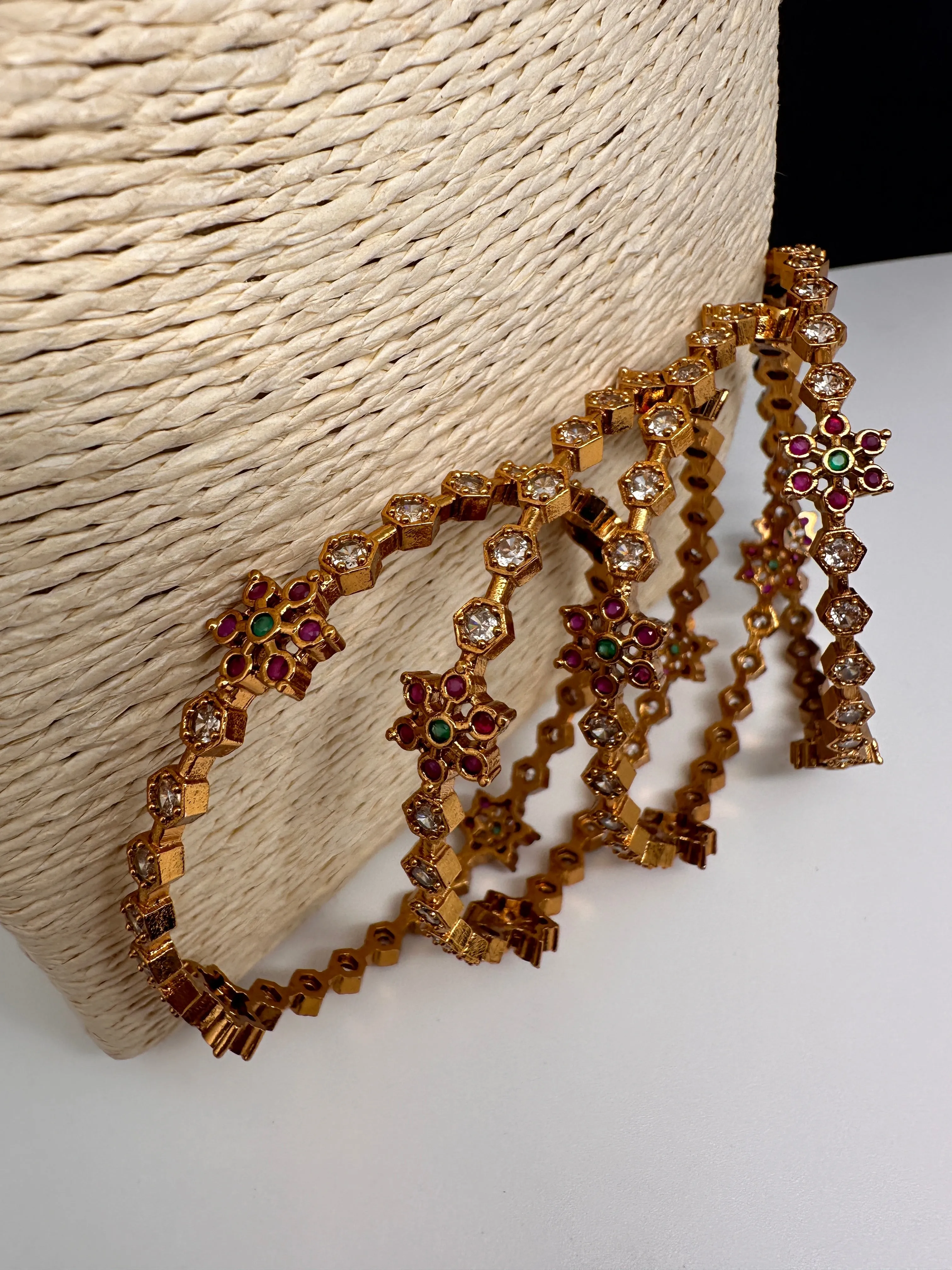 Matte CZ Floral Bangles
