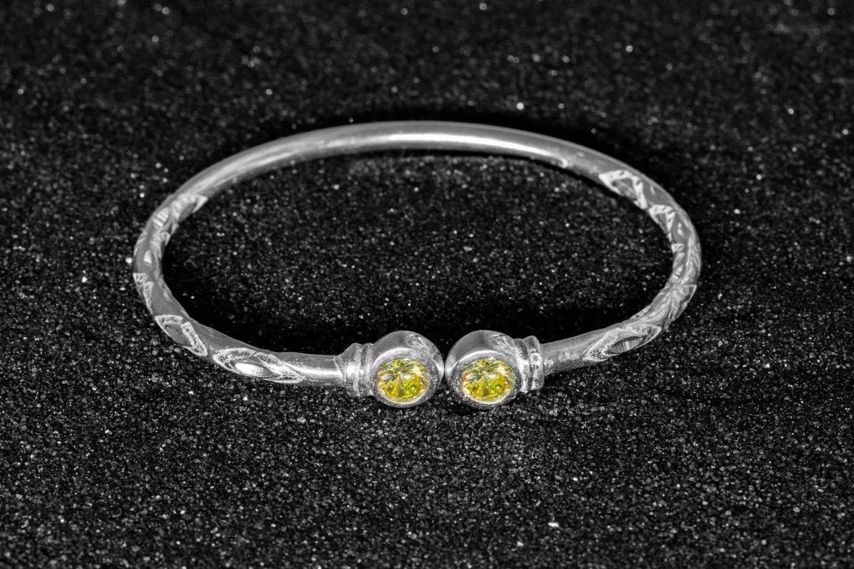 Medium Bangle with Synthetic Peridot August Birthstone