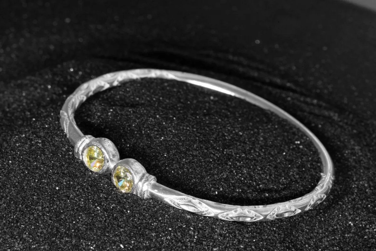 Medium Bangle with Synthetic Peridot August Birthstone