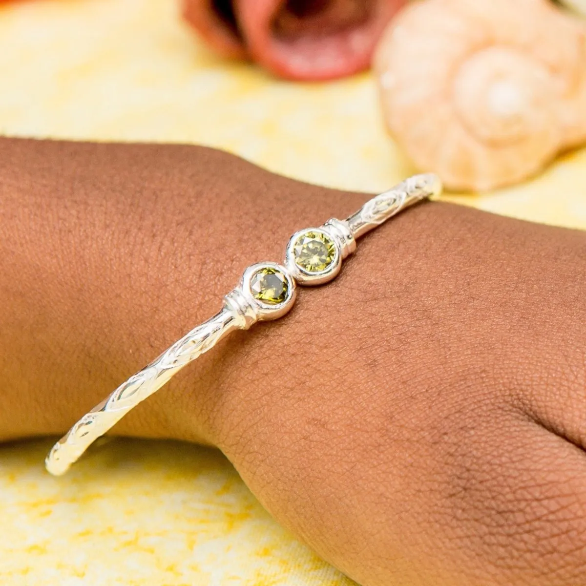 Medium Bangle with Synthetic Peridot August Birthstone