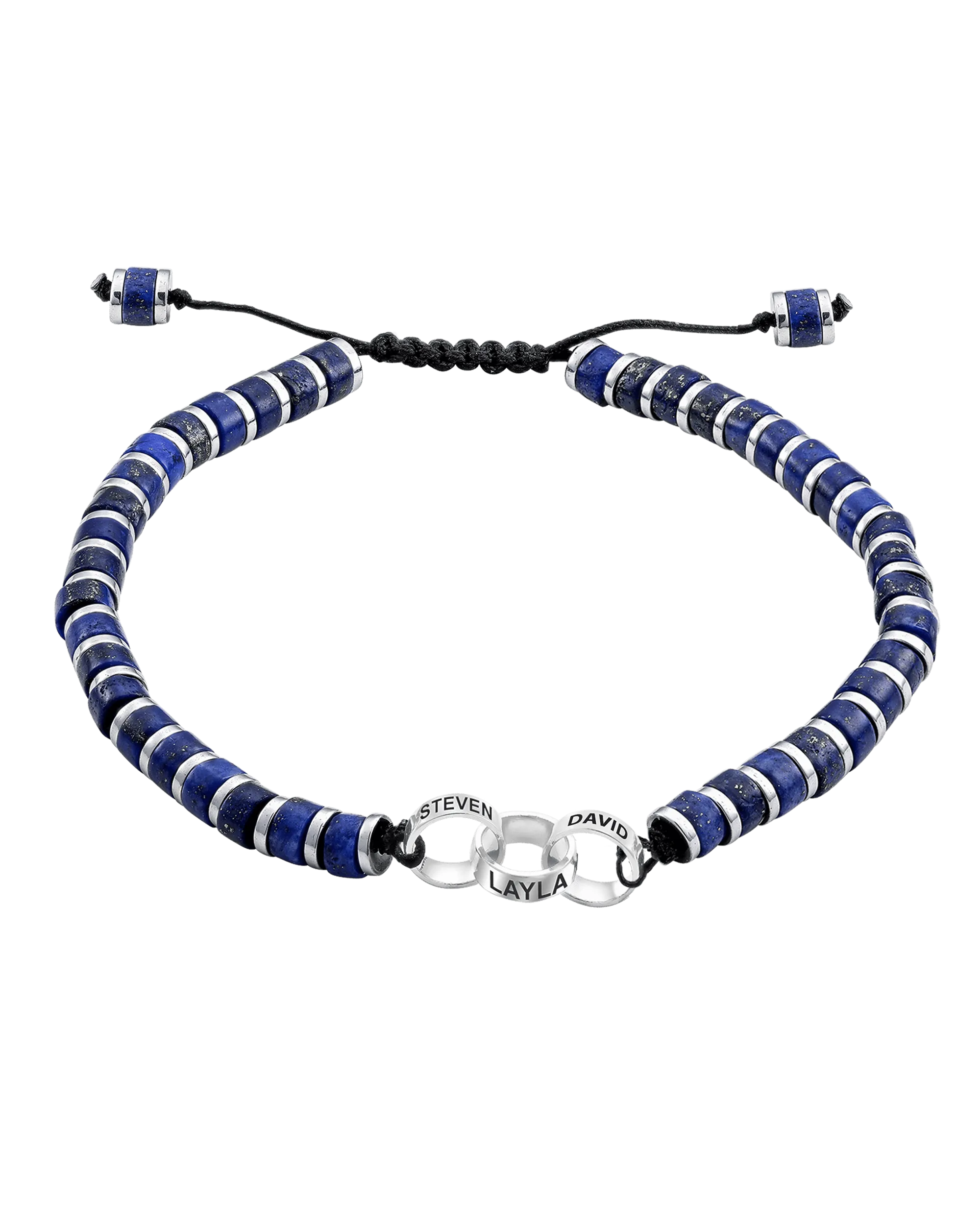 Men's Blue Lapis Disc Bead & Forever Links Bracelet - 925 Sterling Silver