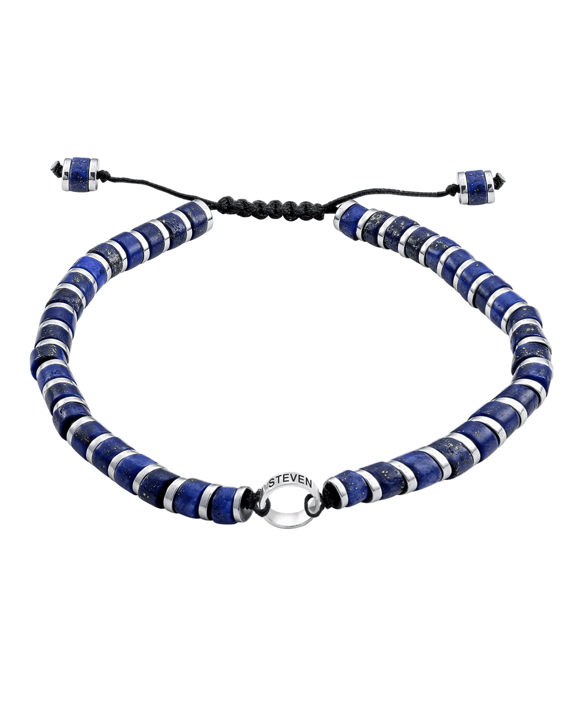 Men's Blue Lapis Disc Bead & Forever Links Bracelet - 925 Sterling Silver