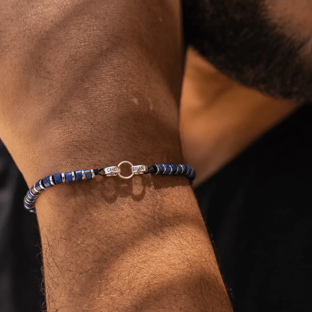 Men's Blue Lapis Disc Bead & Forever Links Bracelet - 925 Sterling Silver