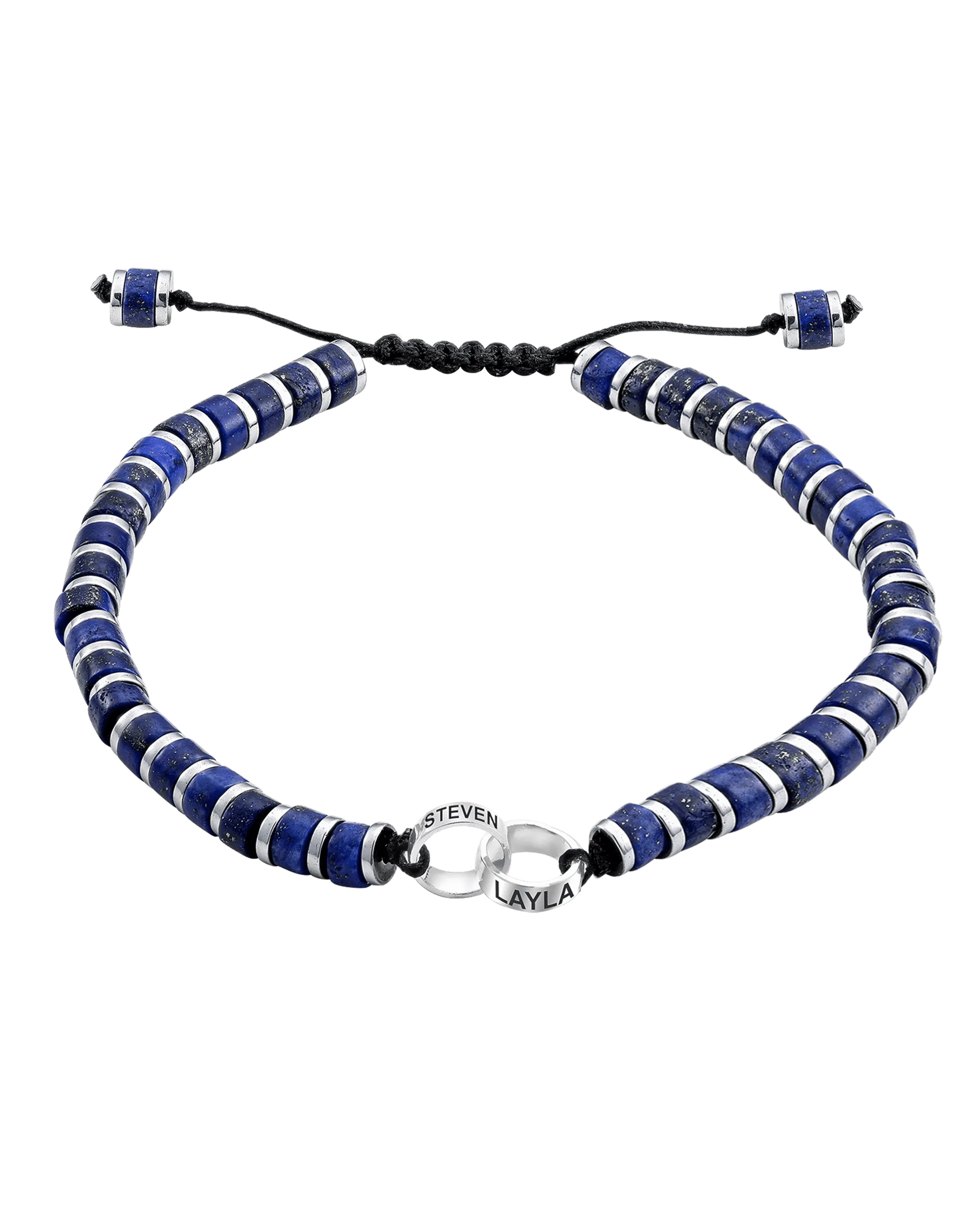 Men's Blue Lapis Disc Bead & Forever Links Bracelet - 925 Sterling Silver