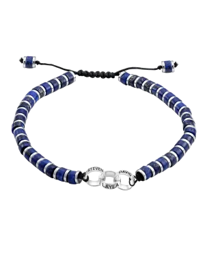 Men's Blue Lapis Disc Bead & Forever Links Bracelet - 925 Sterling Silver