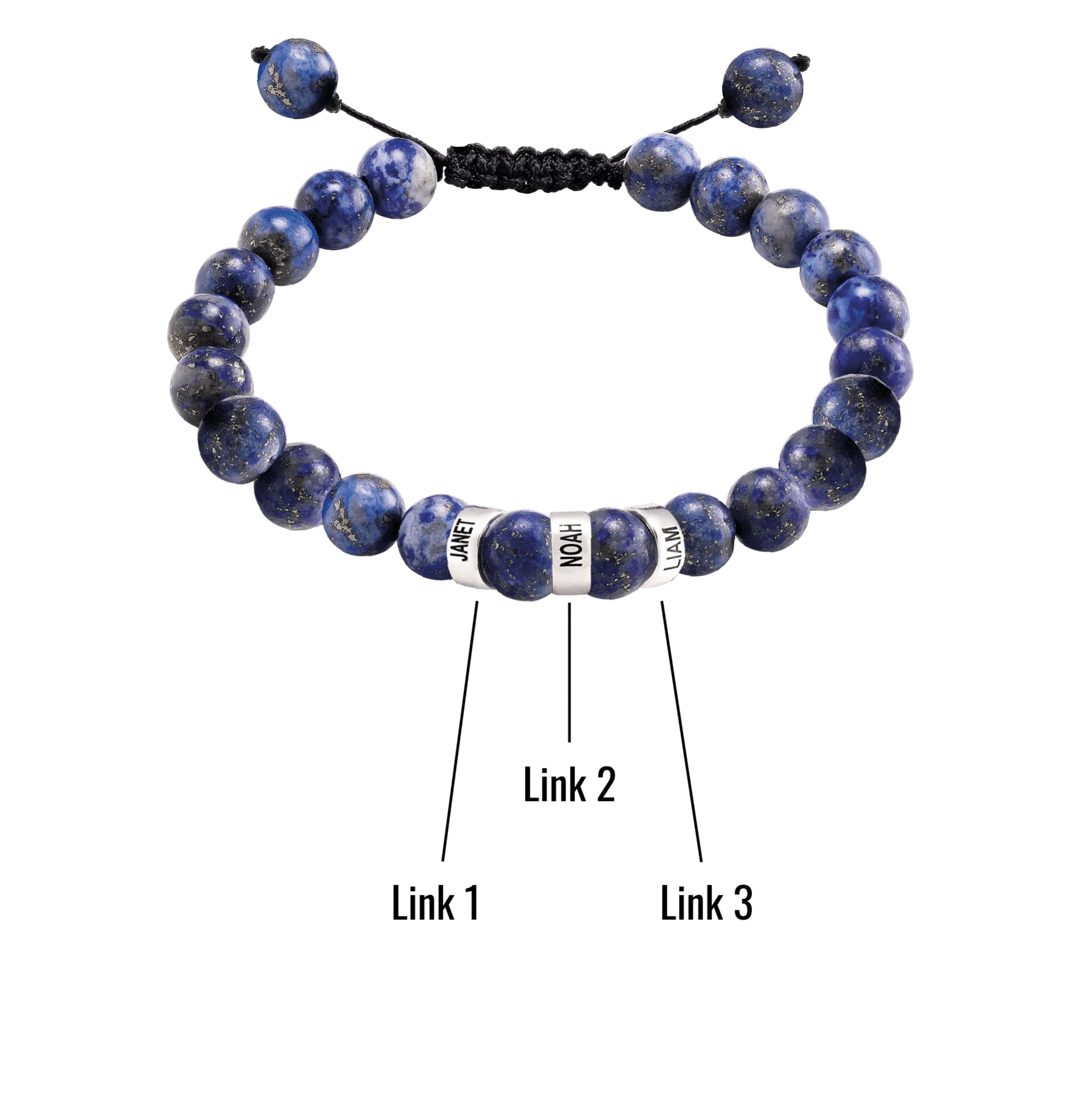 Men's Blue Lapis Engravable Bead Bracelet - 925 Sterling Silver