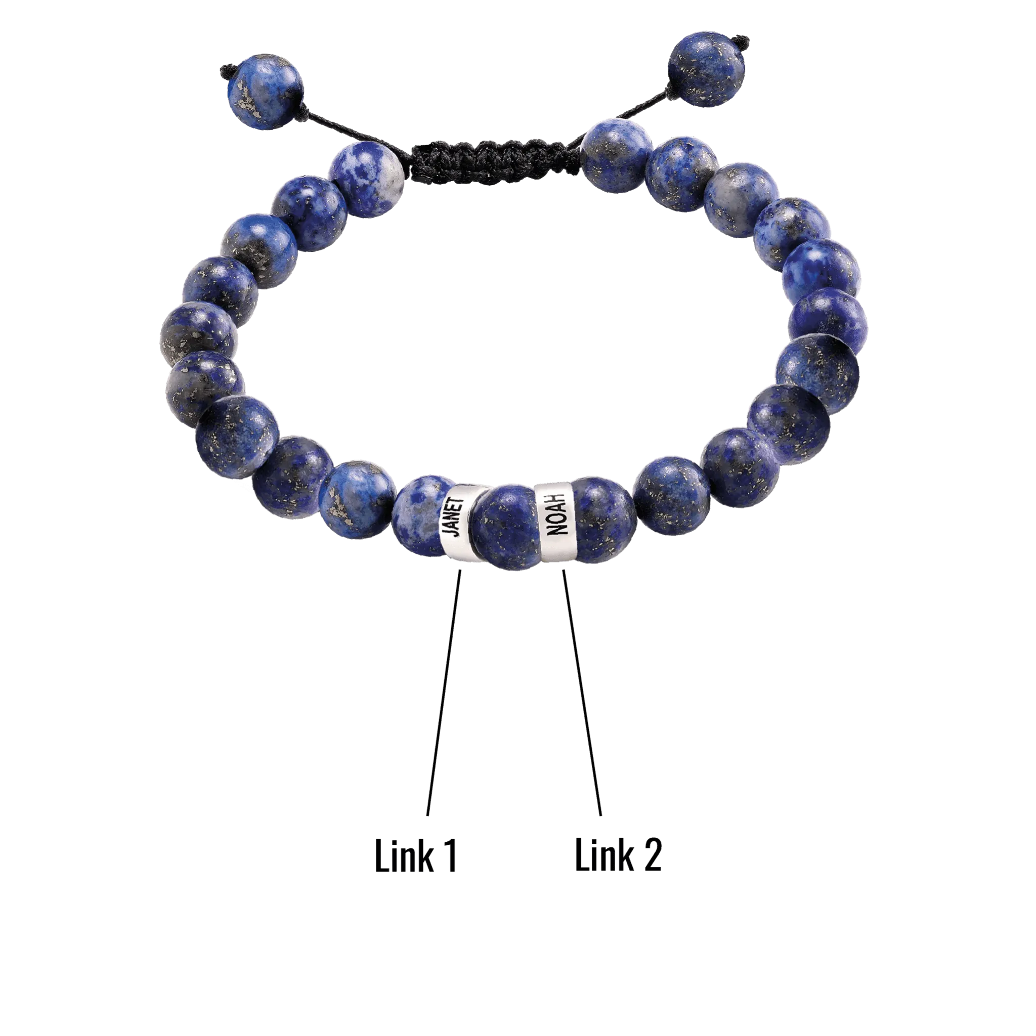 Men's Blue Lapis Engravable Bead Bracelet - 925 Sterling Silver