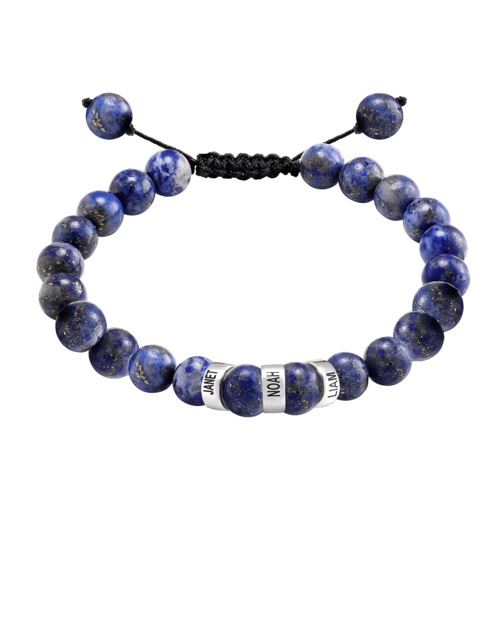 Men's Blue Lapis Engravable Bead Bracelet - 925 Sterling Silver