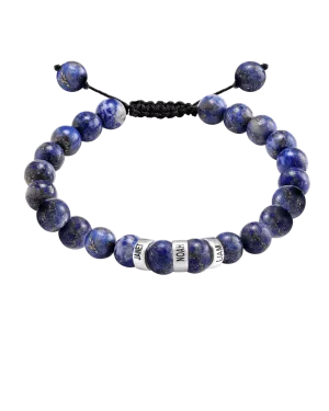 Men's Blue Lapis Engravable Bead Bracelet - 925 Sterling Silver